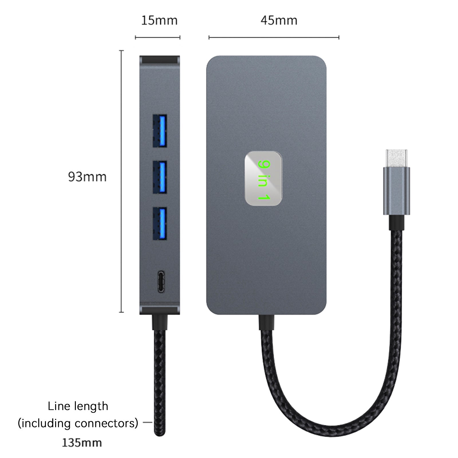 9 in 1 TYPE-C to RJ45(Gigabit)+USB3.0*3+HDMI+USB-CS Data+PD100W+SD/TF iPad Pro