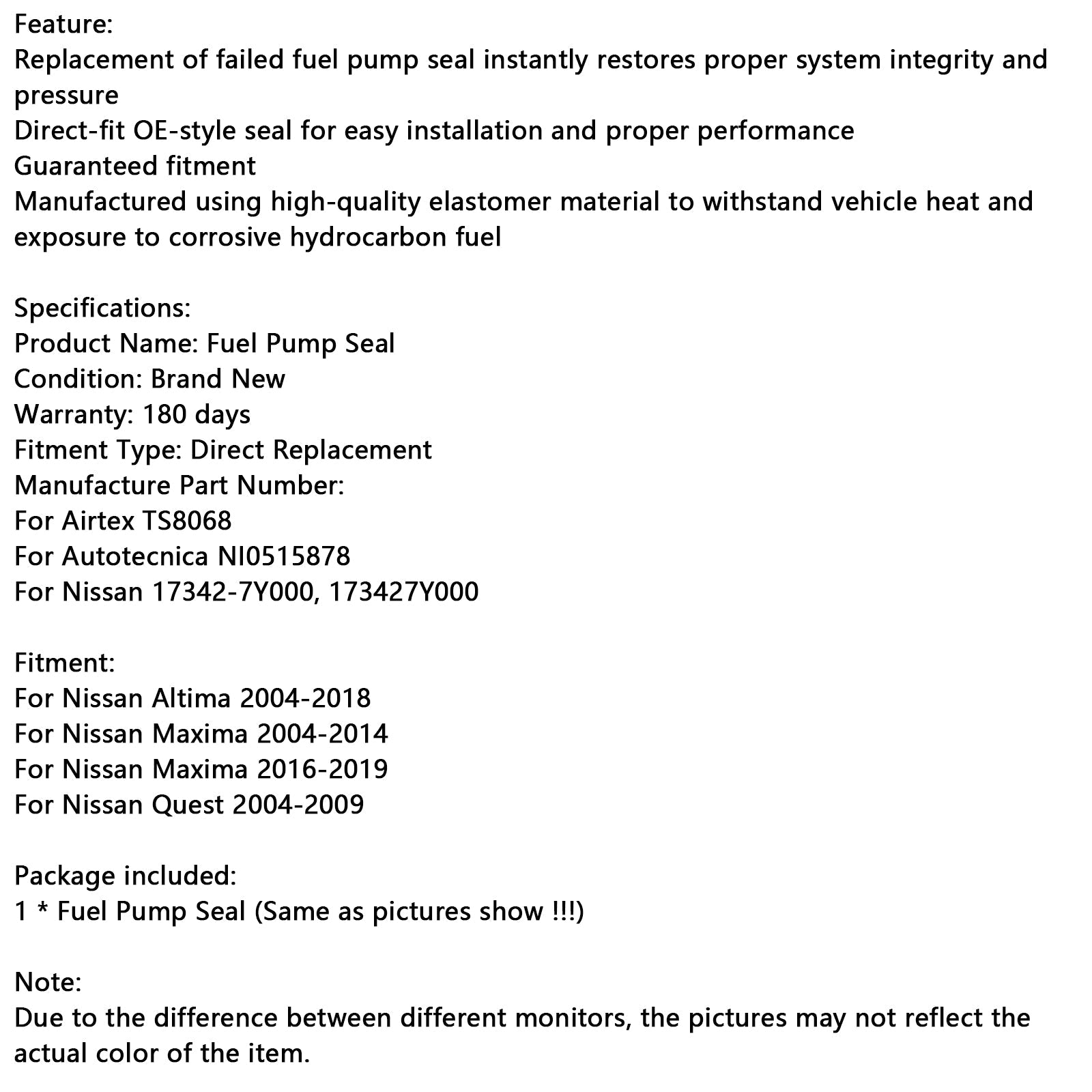 Fuel Pump Seal NI0515878 Fit Nissan Altima 2004-2018 Fit Quest 2004-2009