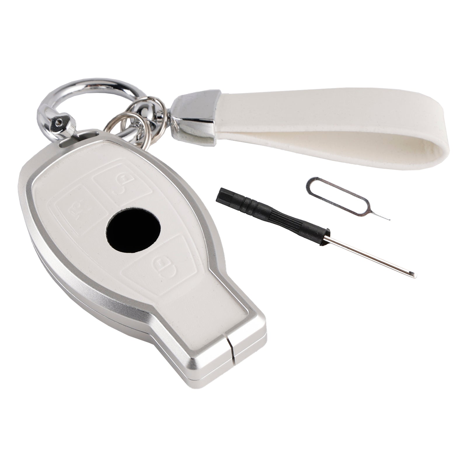 Benz GLC GLK CLS Leather Alloy Aluminum TPU Car Key White Case Cover