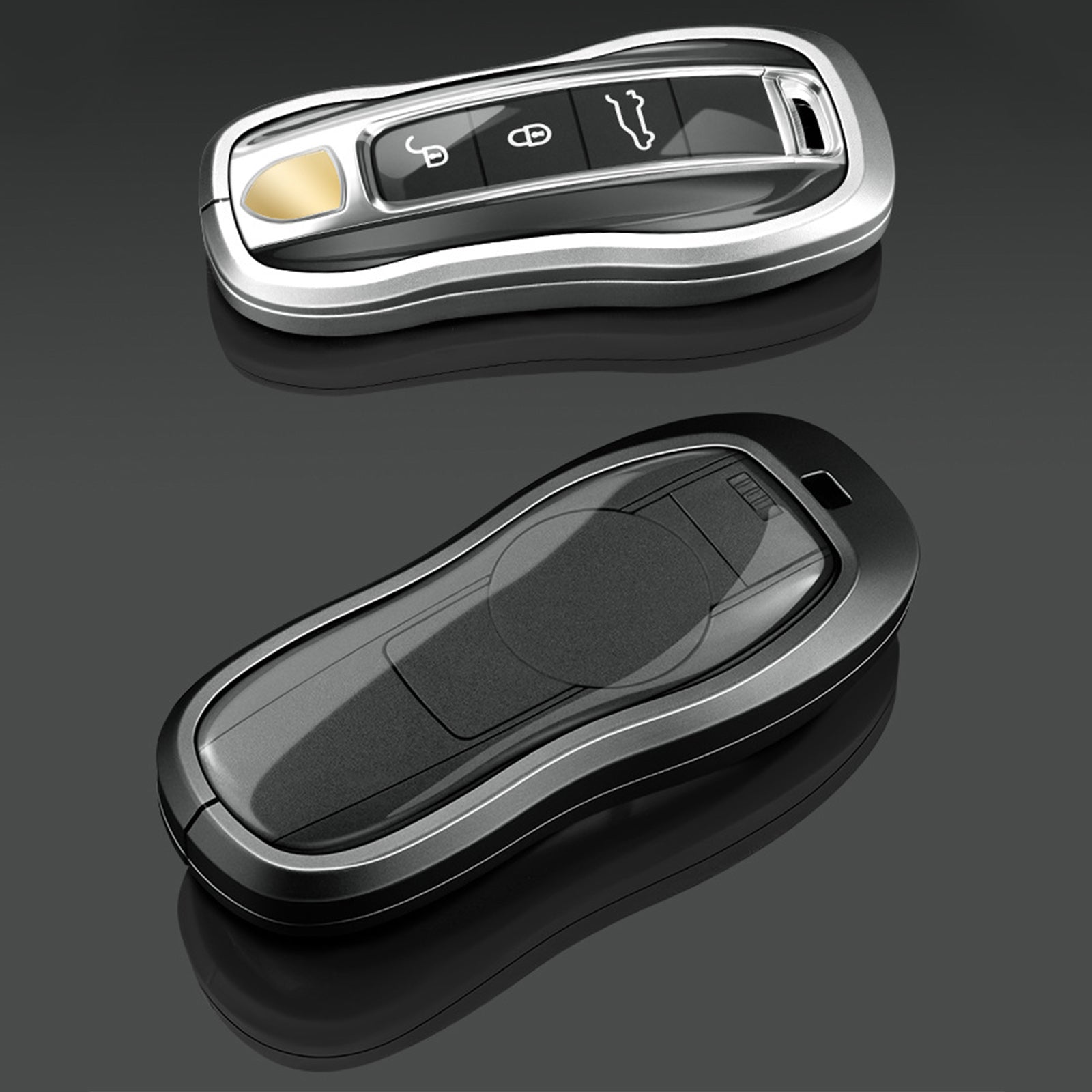 Aluminum Alloy TPU Black Car Key Case Cover With Buckle For Porsche Cayenne 911