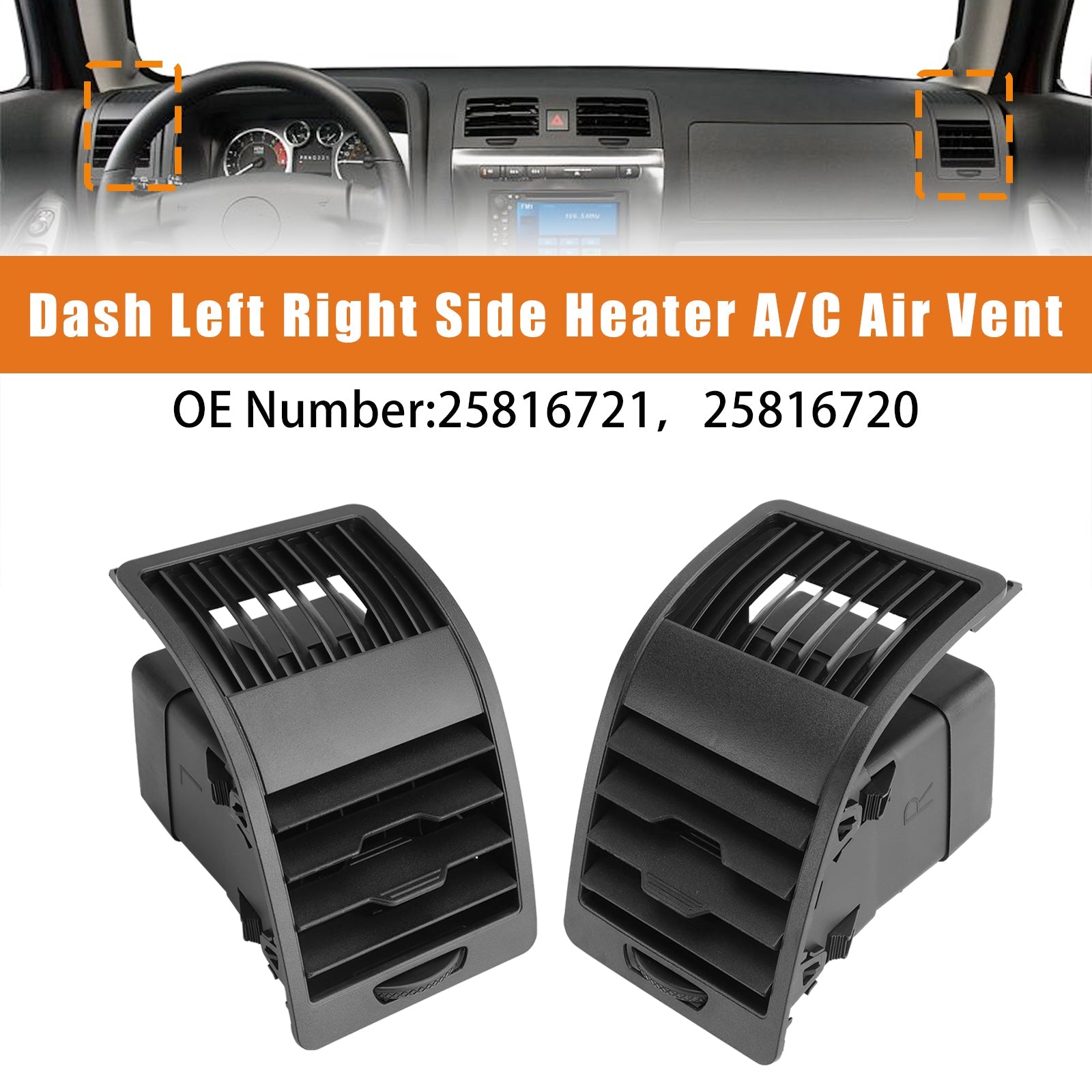 Dash Left Right Heater A/C Air Vent Outlet Grille Fit For 2006-2010 Hummer H3 H3T