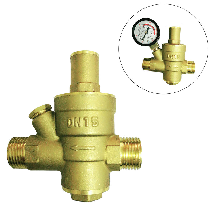 DN15 Adjustable Brass NPT 1/2" Water Pressure Regulator Reducer with Gauge Meter