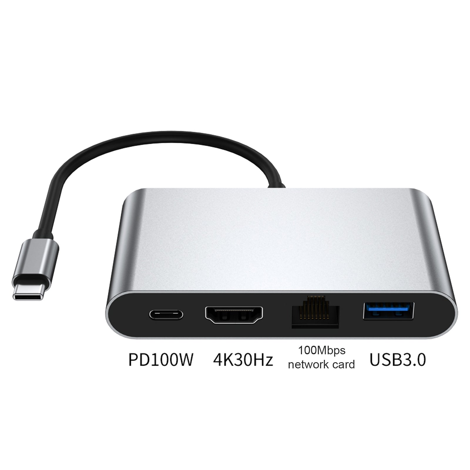 4 in 1 Docking Station TYPE-C to RJ45 100M HDMI USB3.0 PD for MacBook iPad Pro