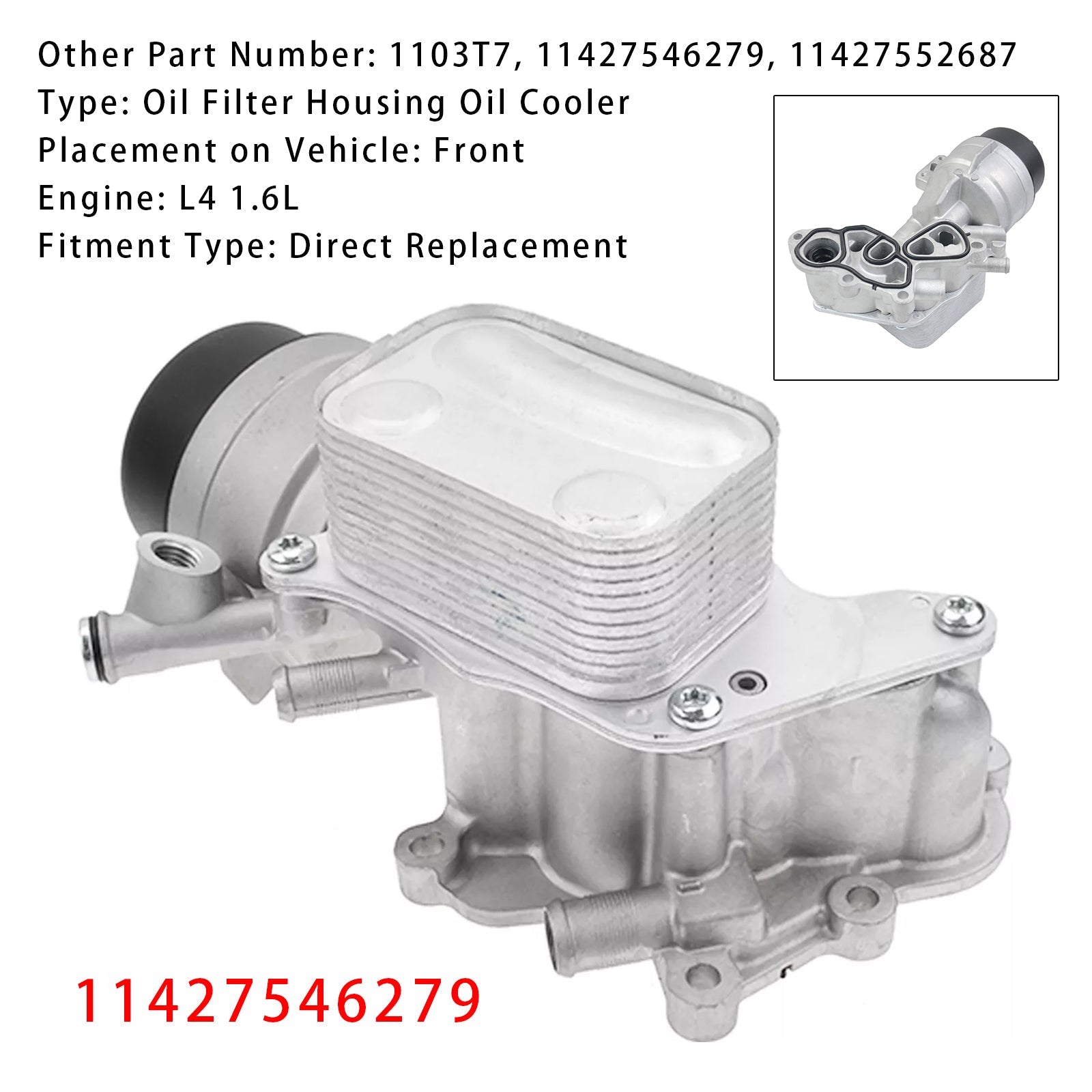2008-2011 Mini Cooper R55 L4 1.6L Petrol Wagon Engine Oil Cooler Oil Filter Assembly 11427546279 11427552687