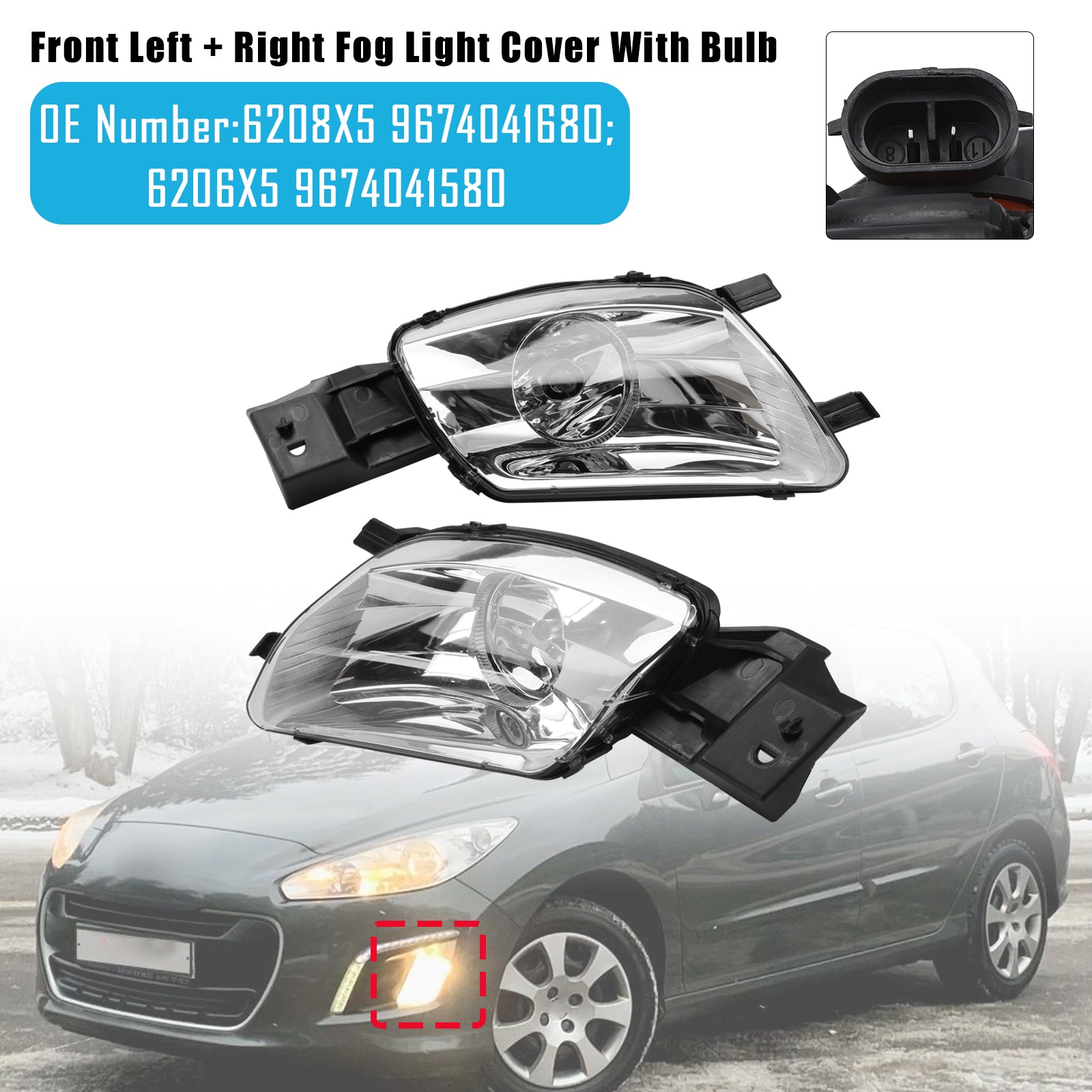 Front Left + Right Fog Light 6208X5 9674041680 For Peugeot 308 SW I Estate Van 4E 08-11
