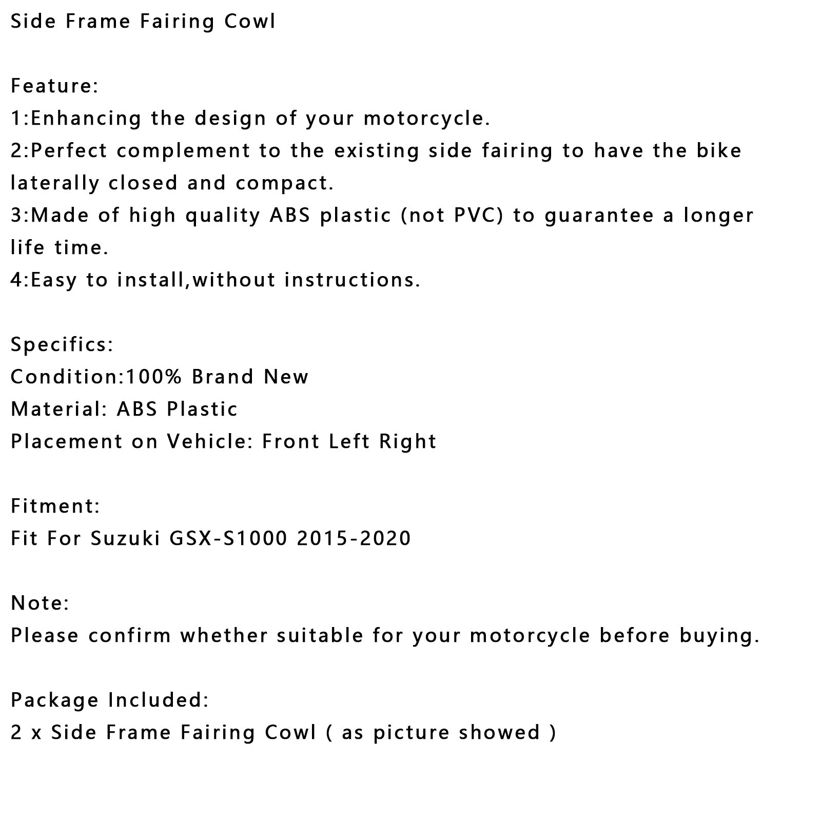 2015-2020 Suzuki GSX-S 1000 GSX S1000 Side Frame Fairing Cowl Radiator