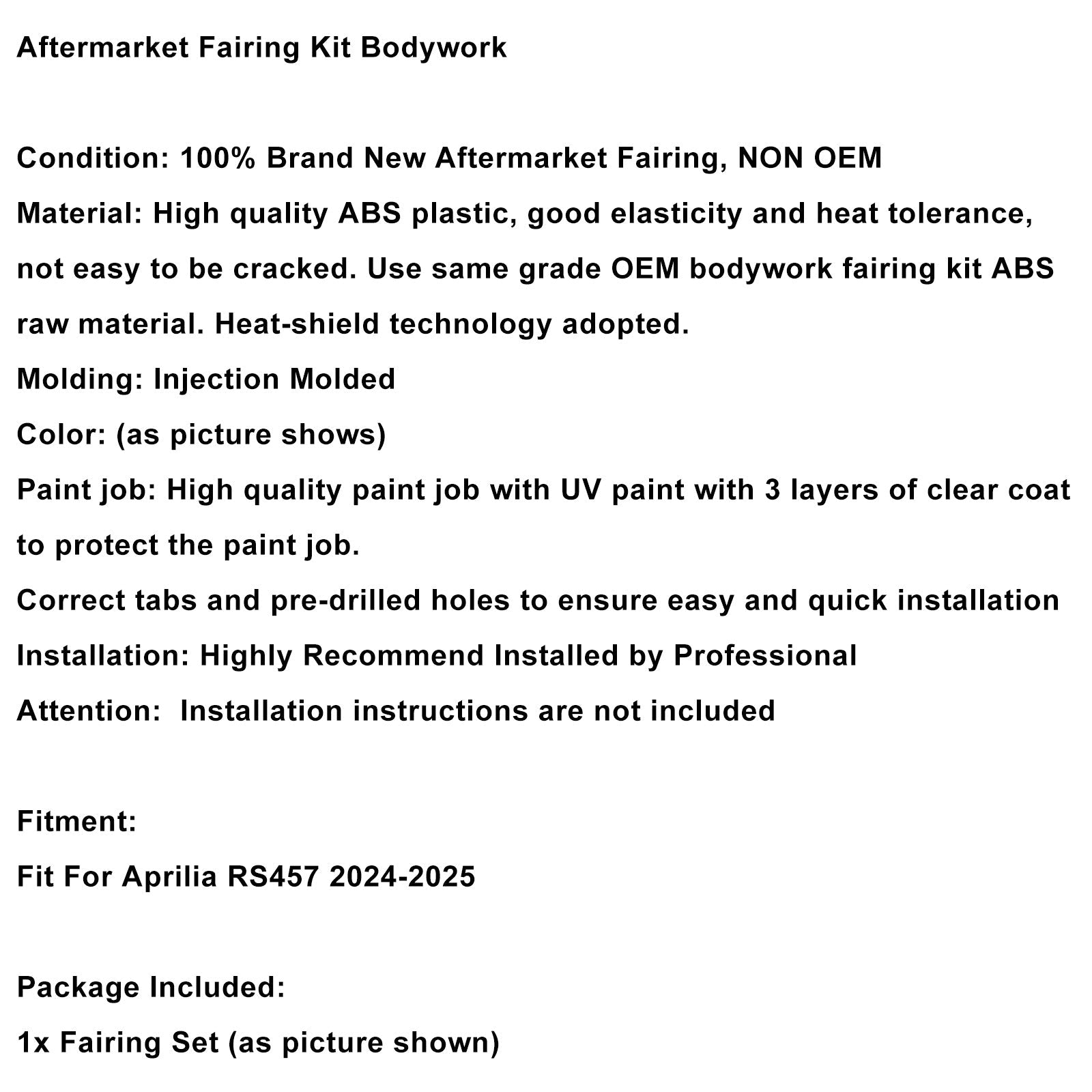 Injection ABS Plastic Bodywork Fairing Kit for Aprilia RS457 2024-2025