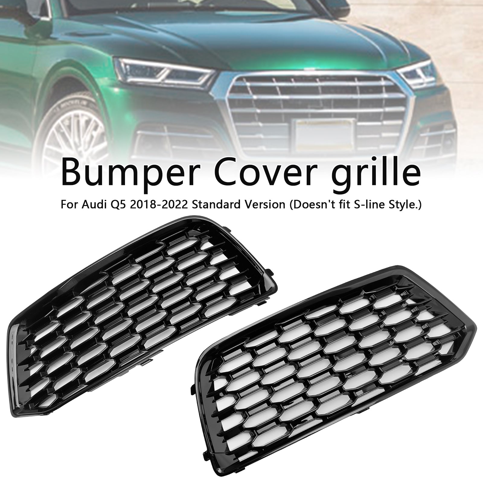 2PCS Front Bumper Cover Grill Grille Bezel Insert Fit Audi Q5 2018-2022 Mesh