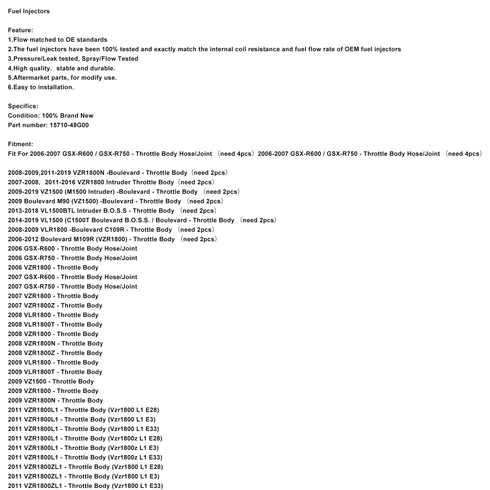Fuel Injectors Fit for Suzuki Boulevard M109R C109R M90 GSX-R600 15710-48G00