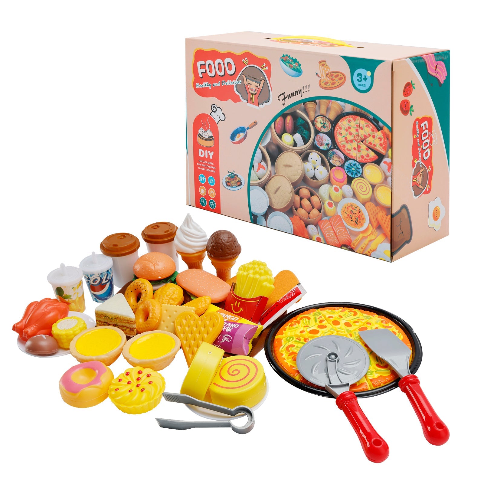 56Pcs Western Kitchen Simulated Food Toys Burger Pizza Children Pretend Toy Set