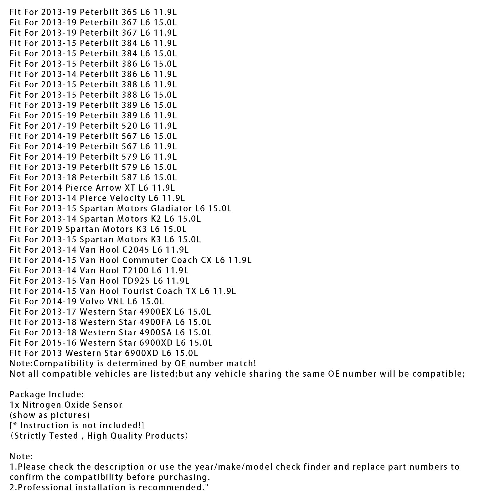 2013-2015 Peterbilt 388 L6 11.9L Downstream Nox Sensor 5WK96741B 4326874 2872946