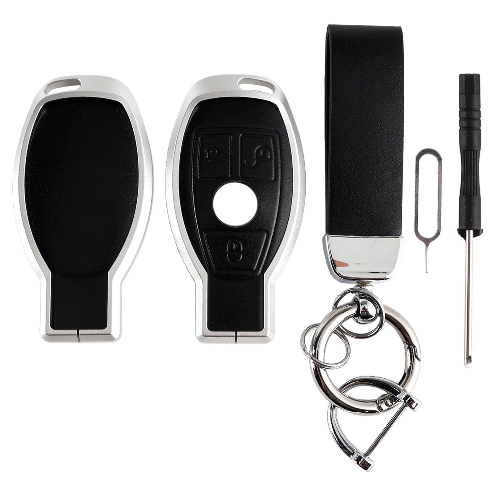 Benz GLC GLK CLS Leather Alloy Aluminum TPU Car Key Black Case Cover