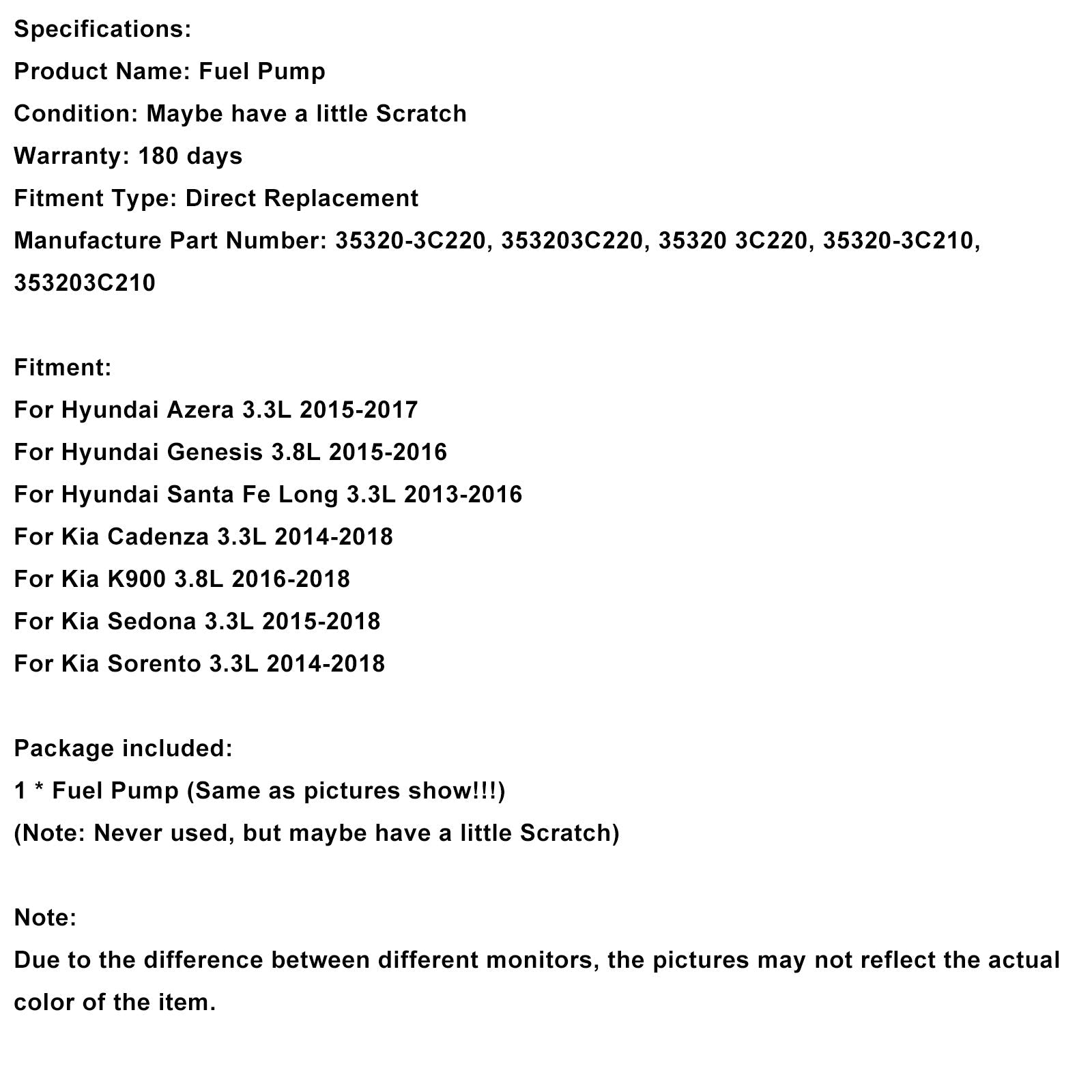 High Pressure Fuel Pump 35320-3C220 Fit Kia Cadenza Sedona Sorento K900 3.3L