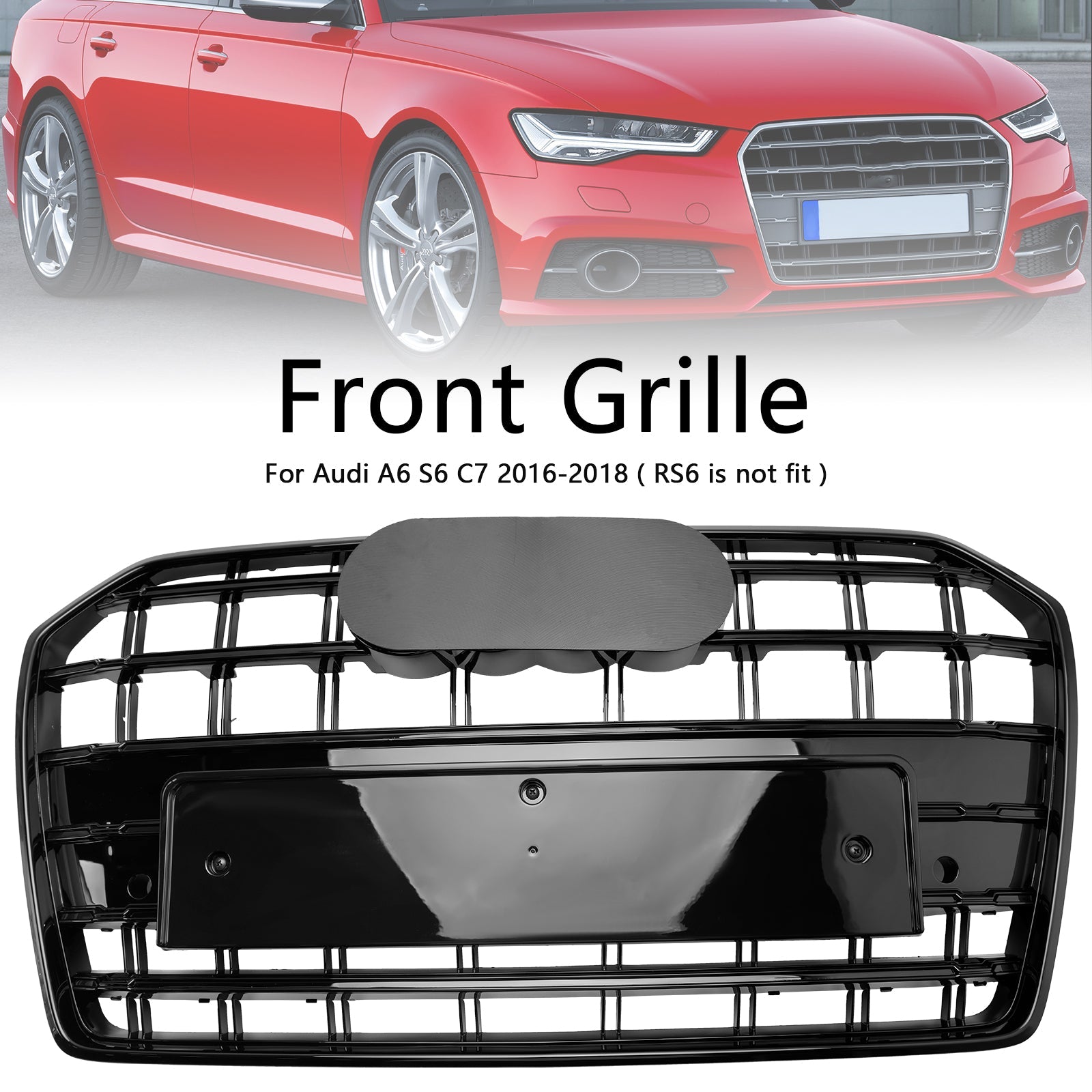 S6 Style Front Bumper Grille Grill Fit Audi A6 S6 C7 2016-2018 Black