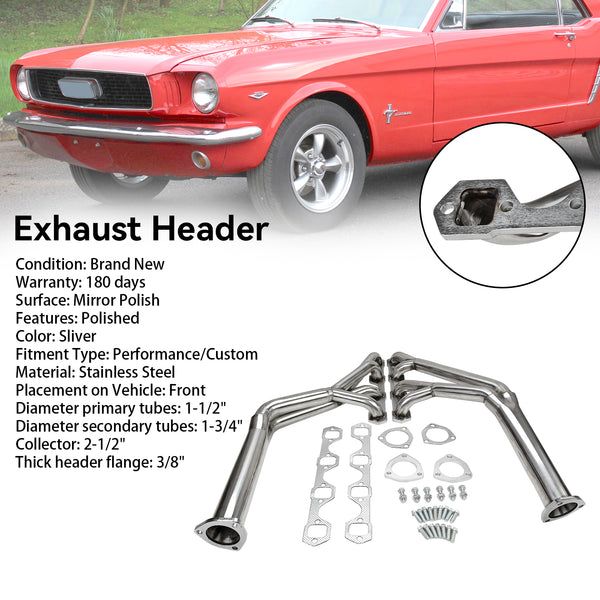 Manifold Header Fit Mustang 260/289/302 V8 64-70 Tri-y Header Stainless Steel