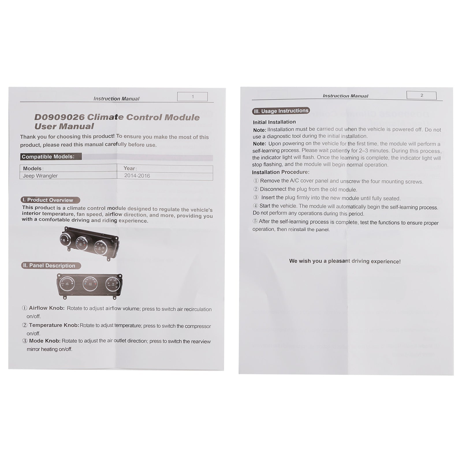 2014-2018 Jeep Wrangler Automatic Temperature Control Module 68197437AB