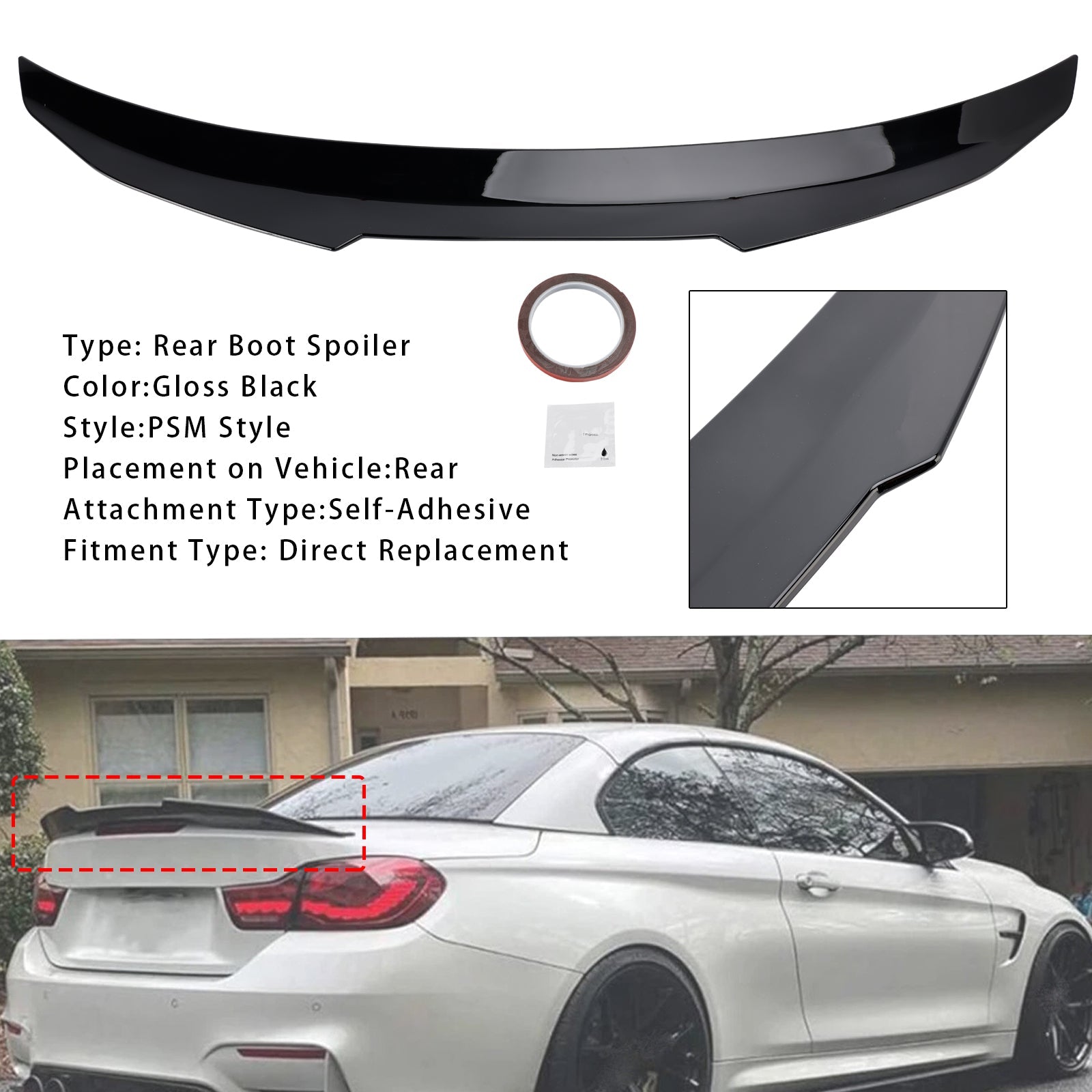 2015-2020 F83 M4 Convertible Gloss Black Rear Boot Spoiler