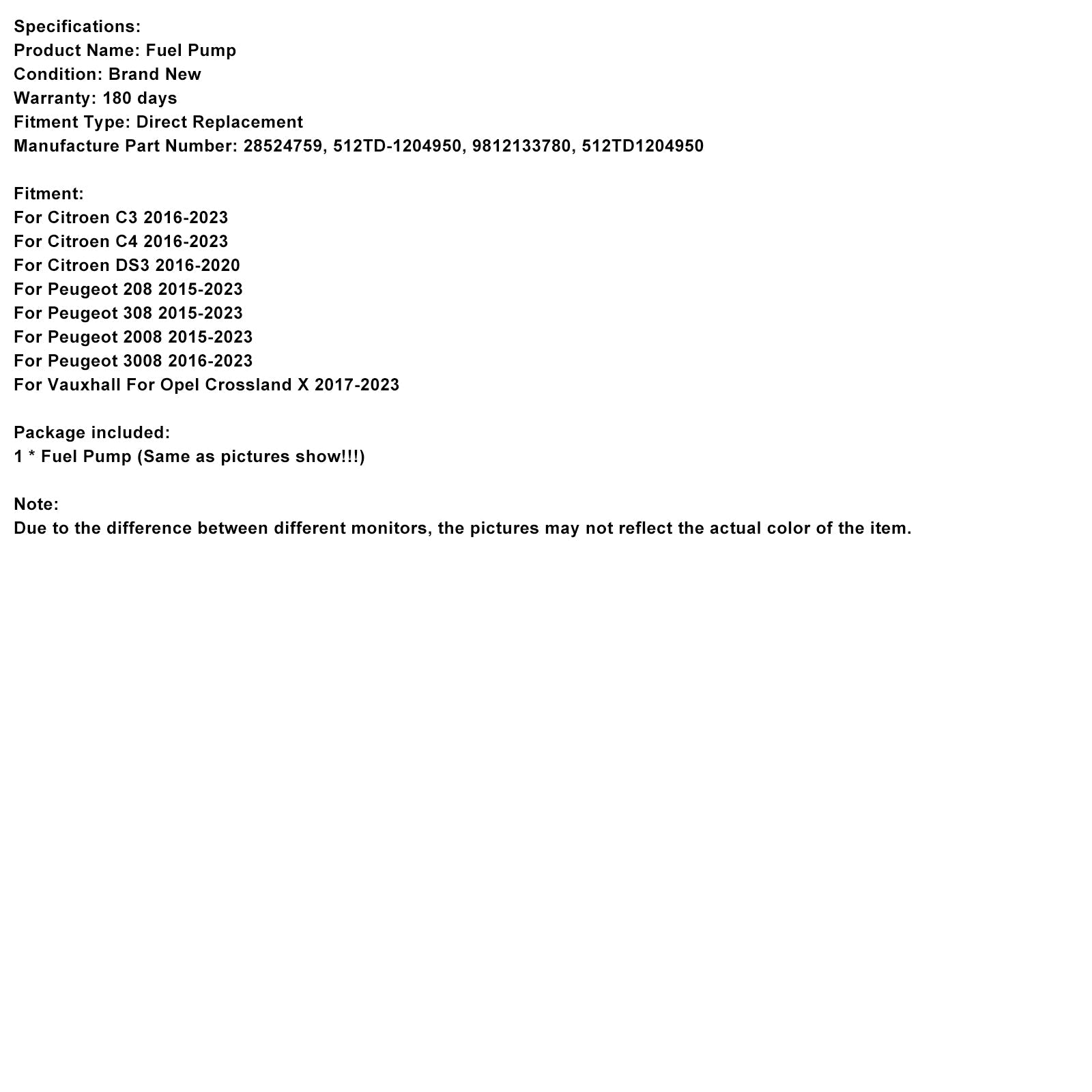 2016-2023 Citroen C3 High Pressure Fuel Pump 9812133780 512TD1204950