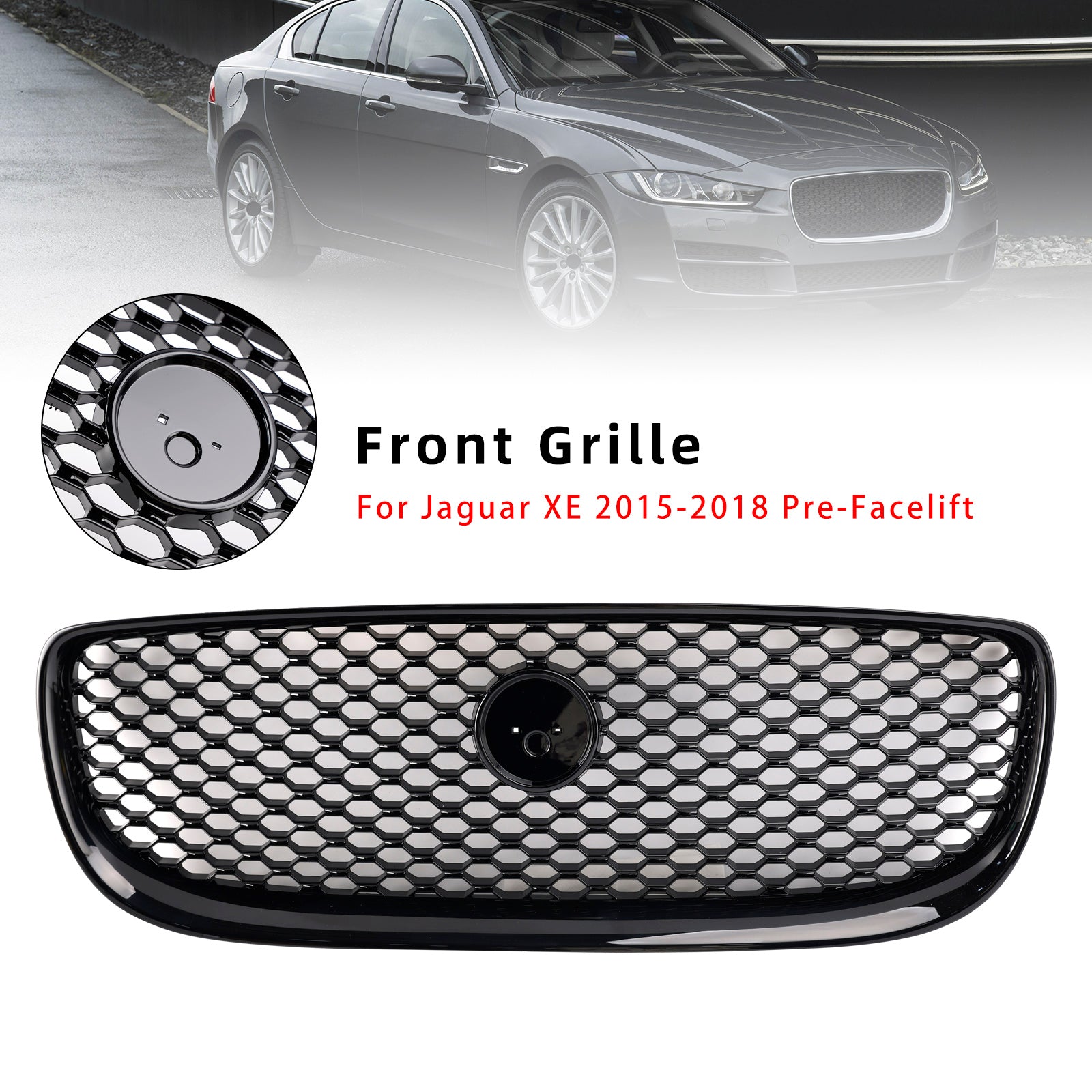 Gloss Black Honeycomb Front Bumper Grille Grill Fit Jaguar XE 2015-2018