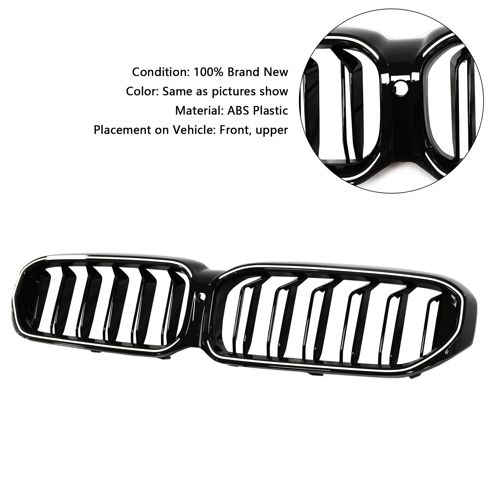 Double Slat Front Kidney Grille Fit BMW 5 Series G30 G38 2021-2024 Gloss Black