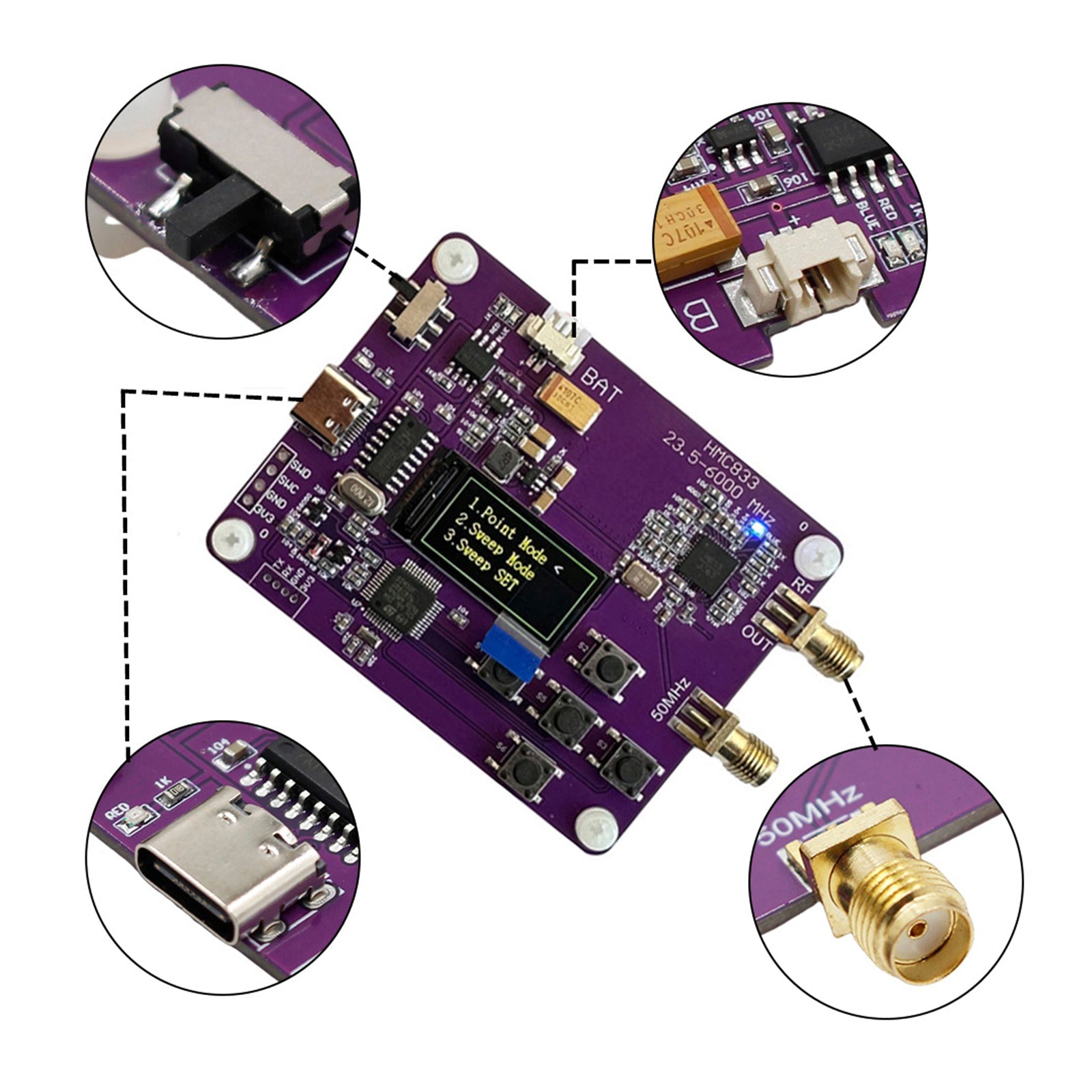 6GHz RF Signal Generator 23.5-6000MHz Keypad Version Oled Screen Display HMC833