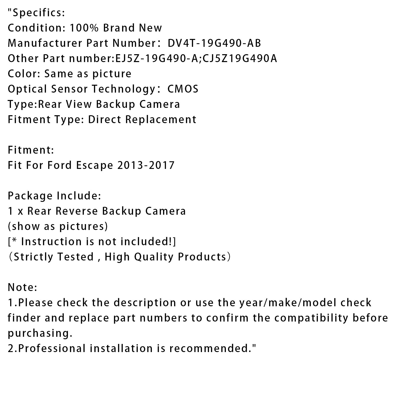 2013-2017  Ford Kuga Rear Reverse Backup Camera Park Assist DV4T-19G490-AB