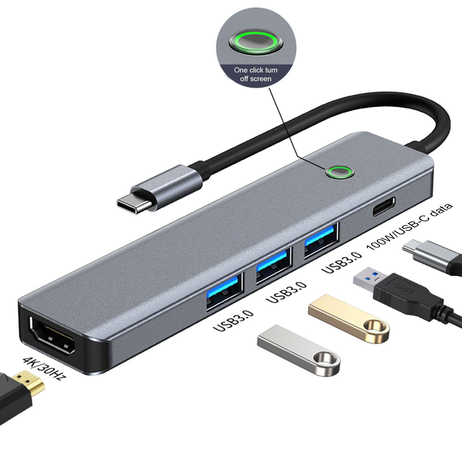 5 in 1 TYPE-C USB3.0 HDMI PD100W Interface Hub Adapter Dock for MacBook iPad 15