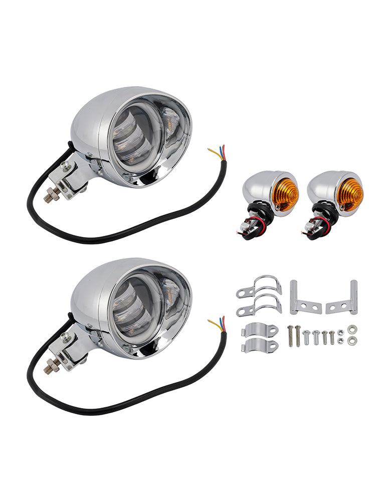 #D18 Headlight Lamp Spotlight Universal Coler Switch Fits Chrome For Motorcycle