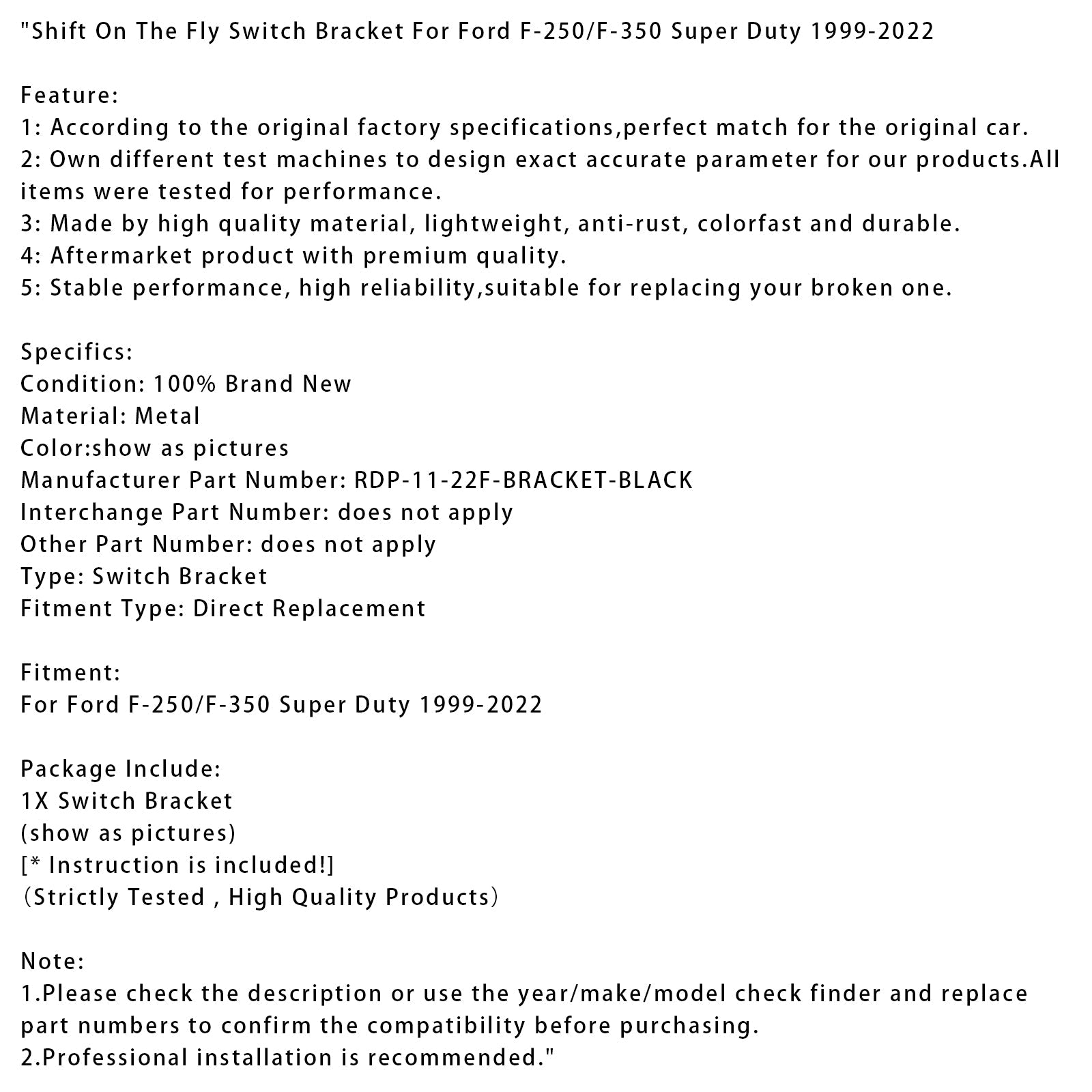 1999-2022 Ford F-250/F-350 Super Duty Shift On The Fly Switch Bracket RDP-11-22F