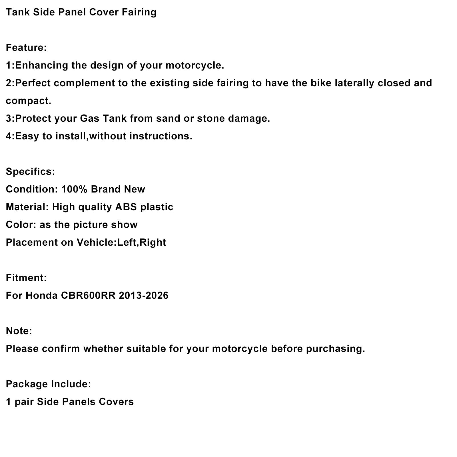 2013-2026 Honda CBR600RR Fuel Tank Side Cover Panel Trim Fairing