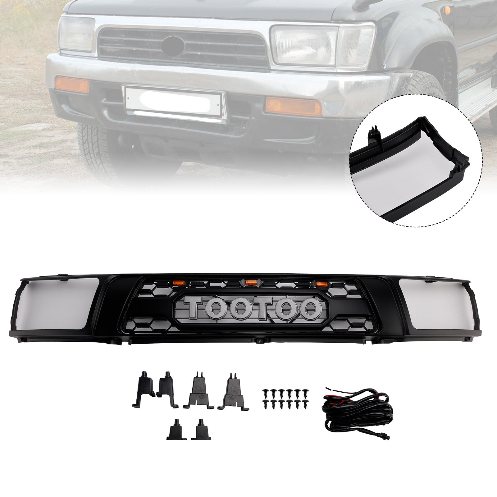 1992-1995 Toyota 4Runner With Led Matte Black Front Bumper Grill Grille