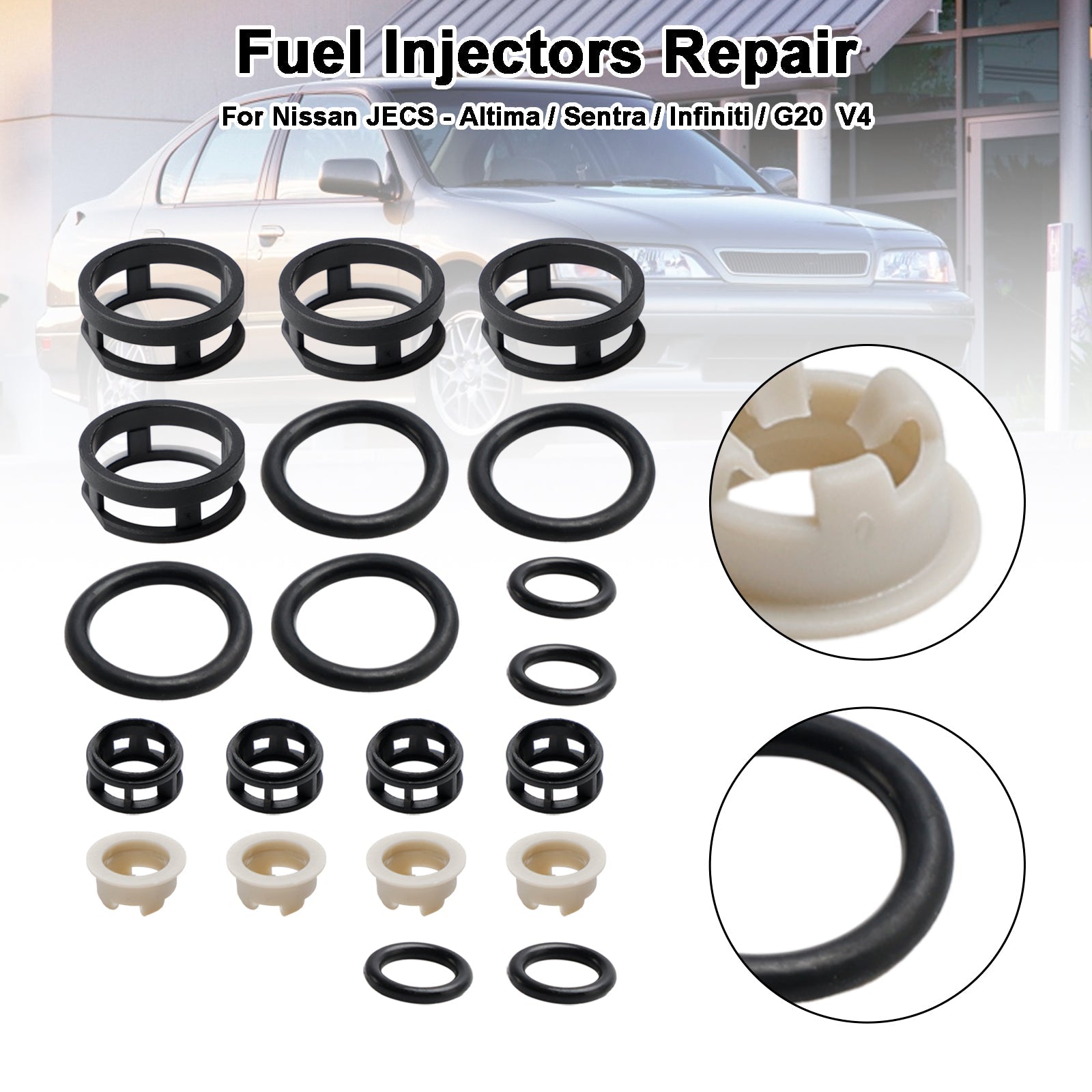 4PCS Side Feed Fuel Injector Repair Kit Filters Seals O-Rings Pintle Caps