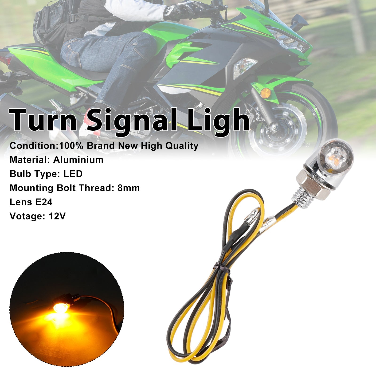 12V LED Turn Signal Indicator Light 8mm Universal Motorcycle For Honda