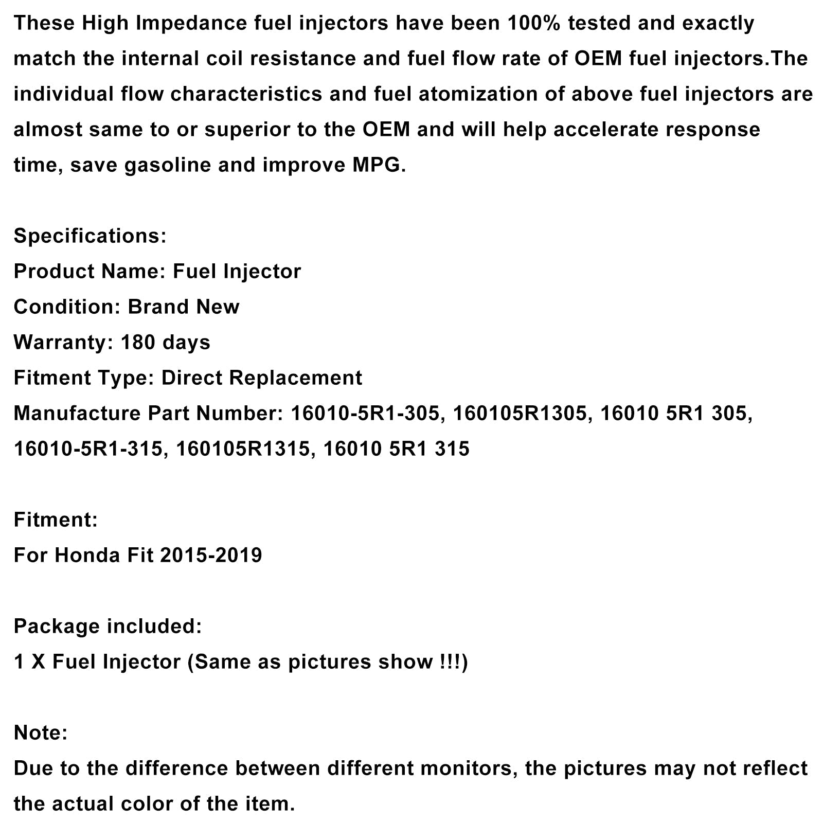 2015-2019 Honda 1.5L 1PCS Fuel Injector 16010-5R1-315