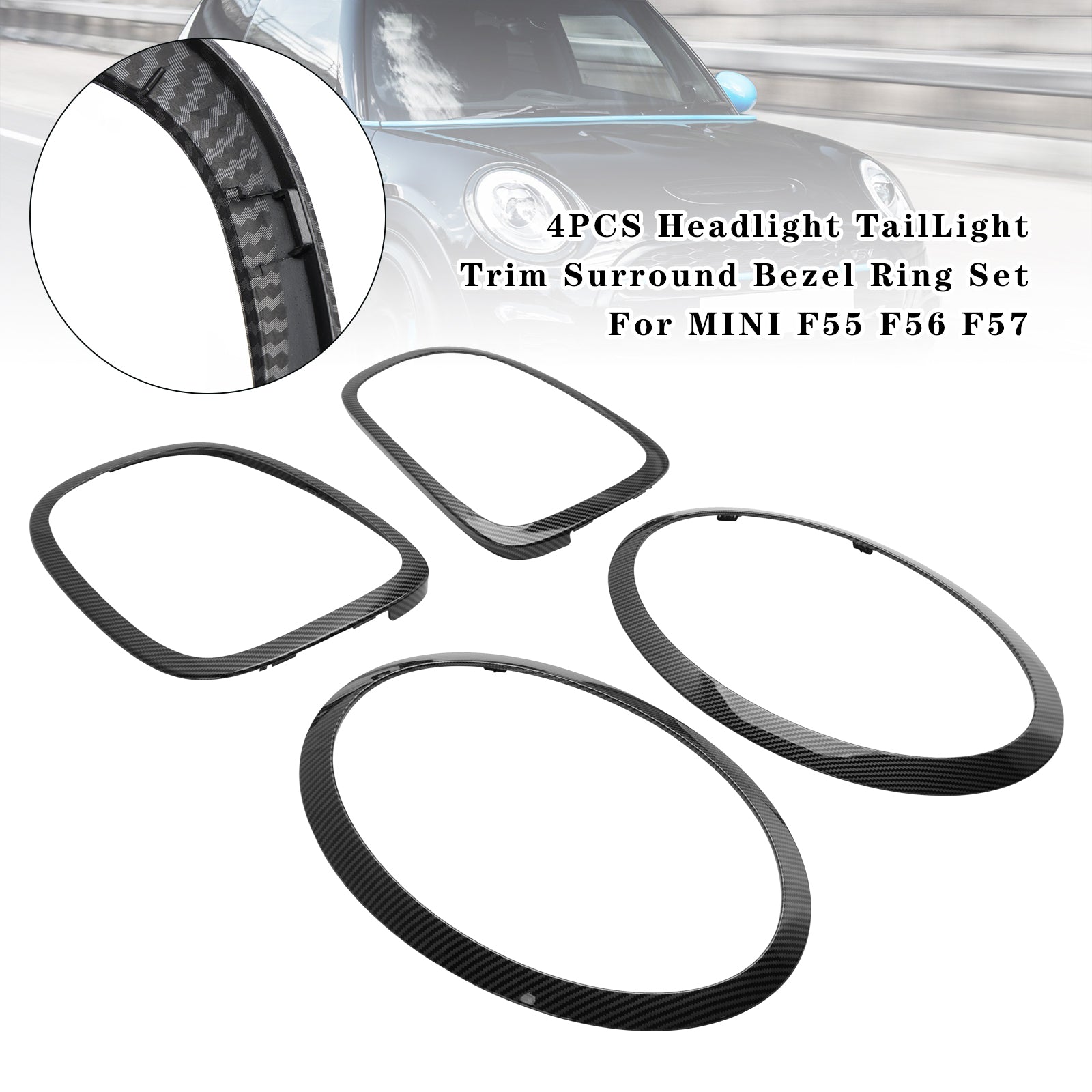 4PCS Headlight TailLight Trim Surround Bezel Ring Set For MINI F55 F56 F57