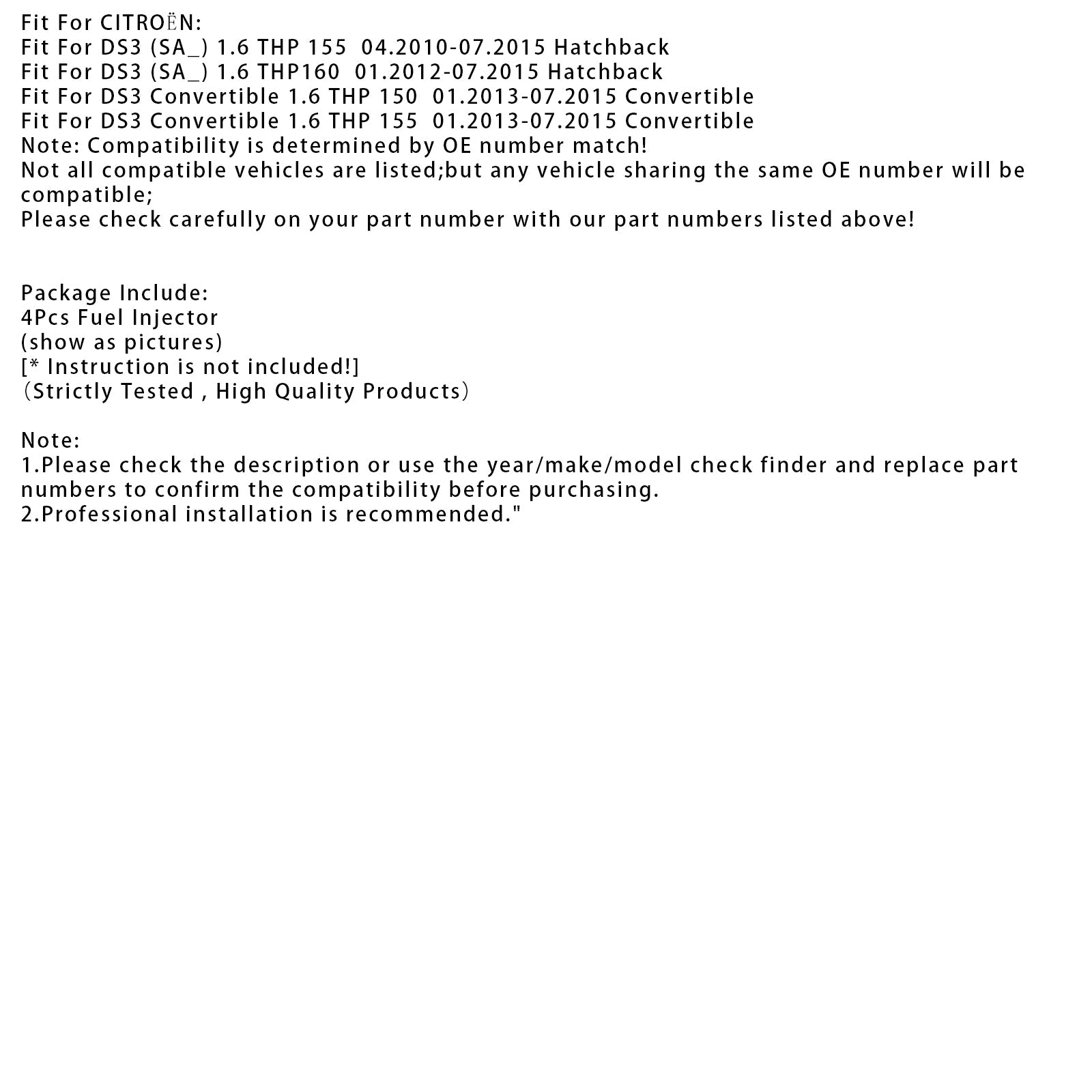 4Pcs Fuel Injector For BMW F21 F30 MINI R55 R56 R60 Peugeot CITRO?N 0261500073