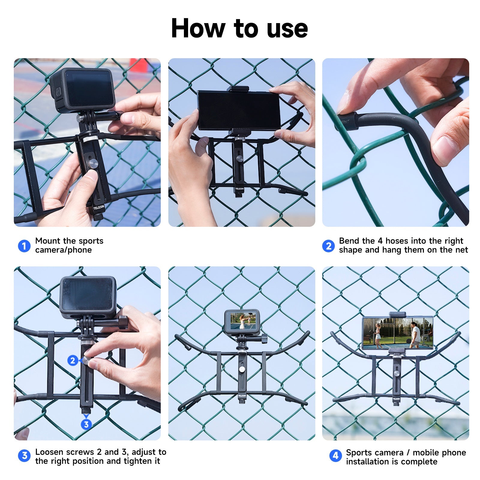 Baseball Tennis Live Broadcast Hanging Net Bracket Stand for GoPro DJI Action4