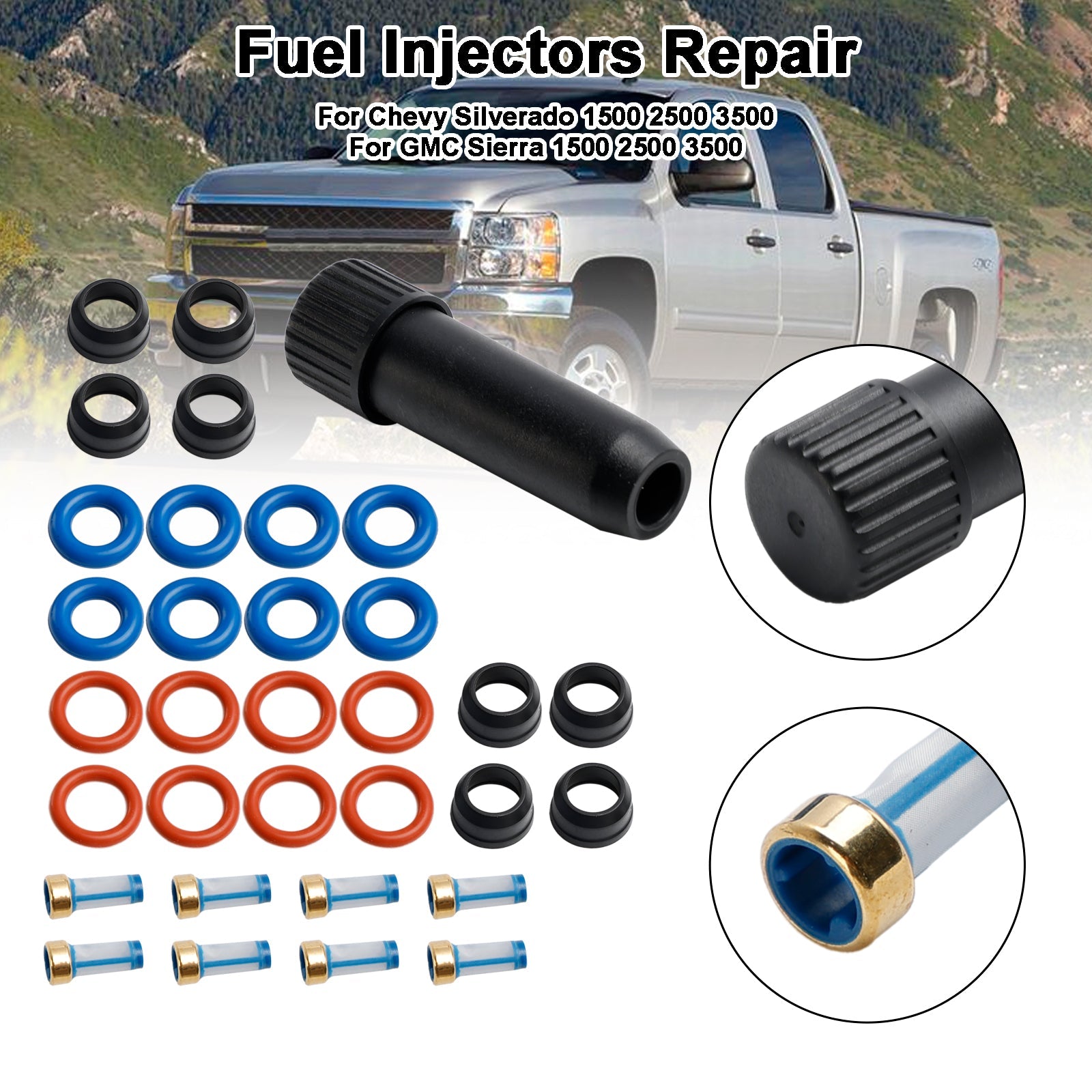 Fuel Injector Repair Seal Kit Fit Chevy Silverado Fit GMC Sierra 1500 2500 3500