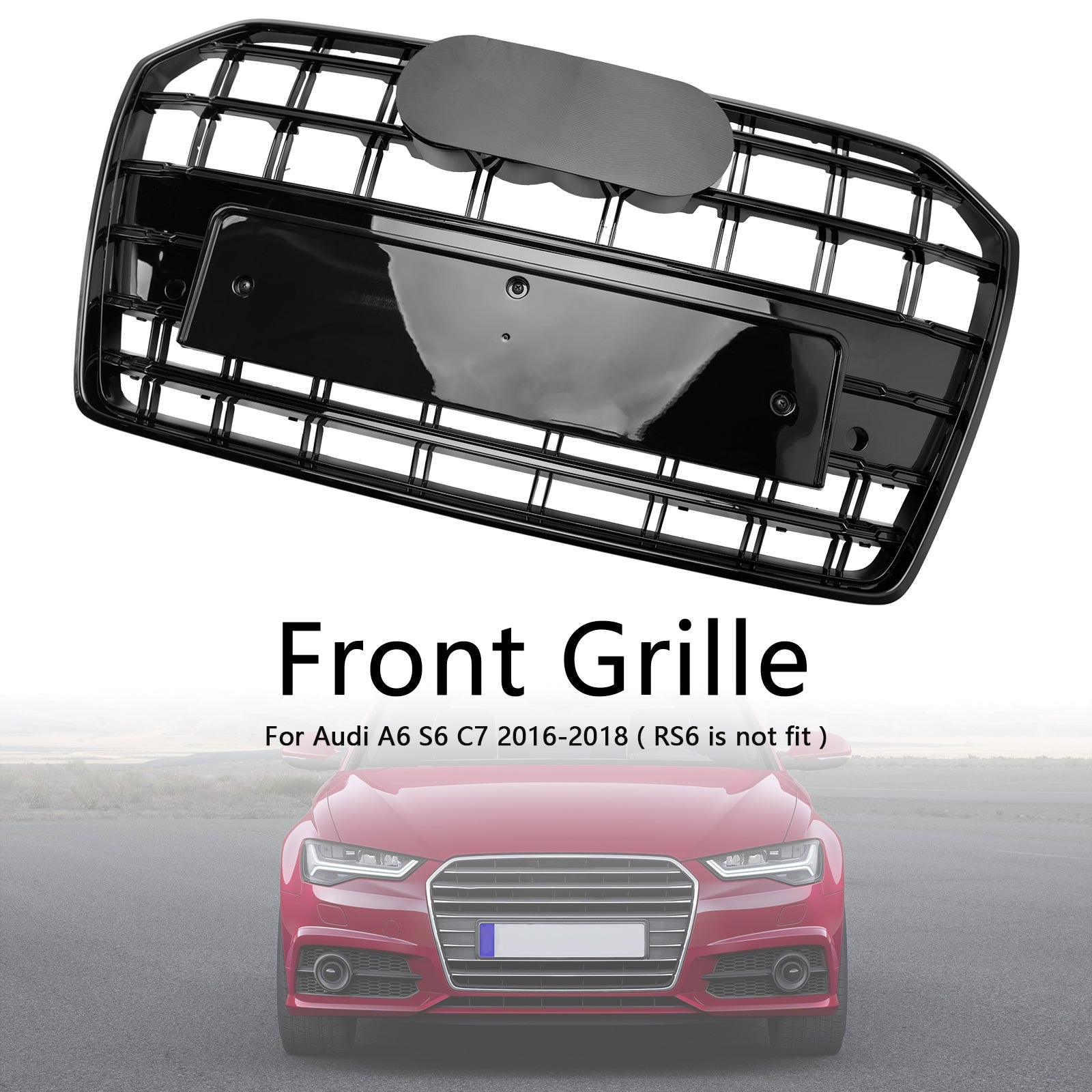 S6 Style Front Bumper Grille Grill Fit Audi A6 S6 C7 2016-2018 Black