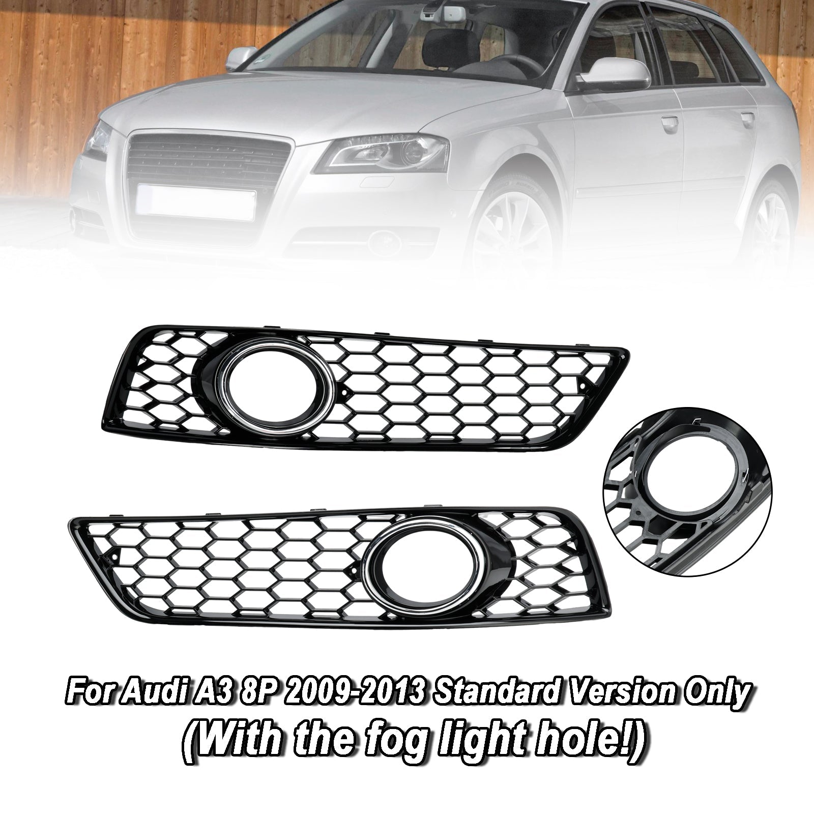 Audi A3 8P 2009-2013 Honeycomb Bumper Front Fog Light Grille Grill Cover