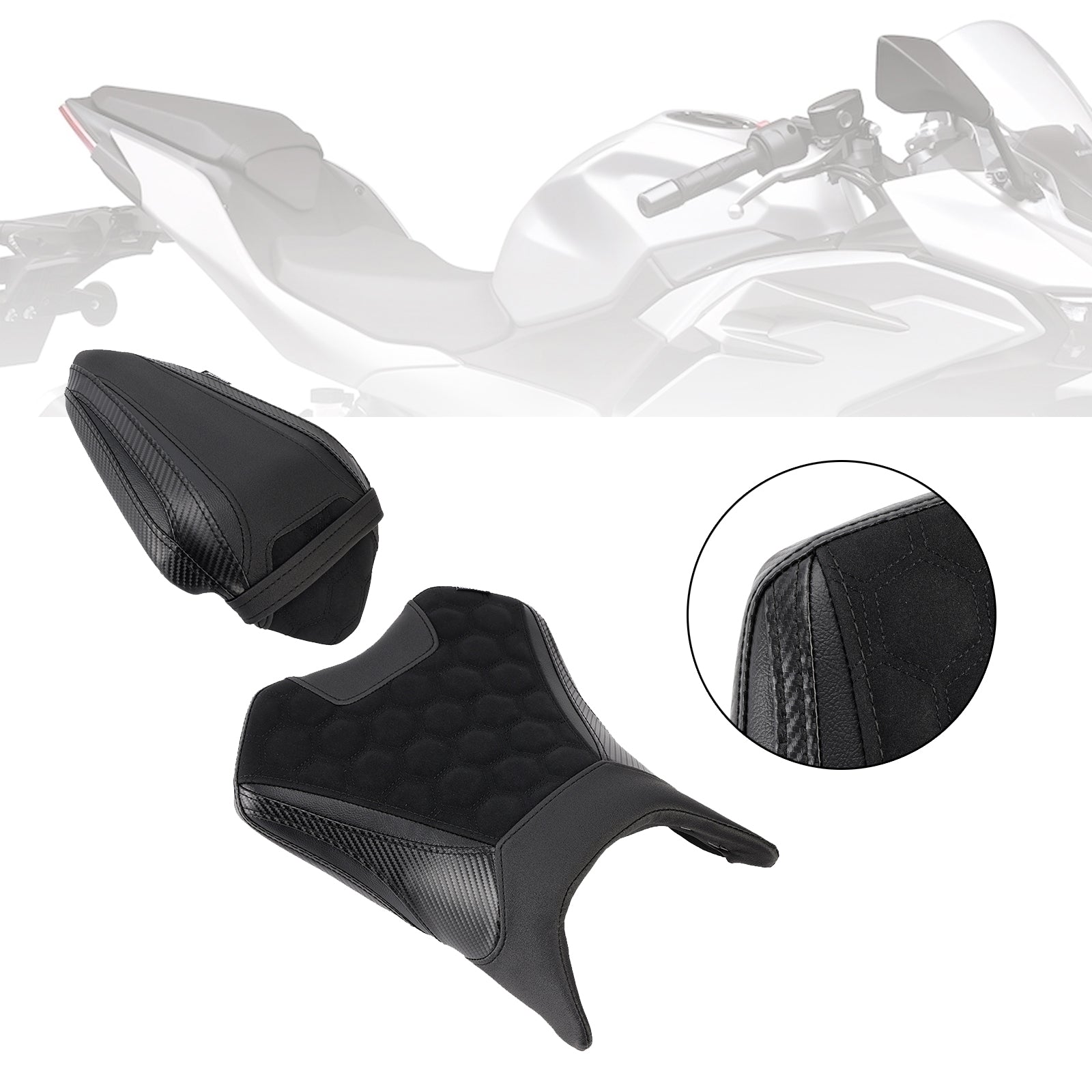 2024-2025 For Kawasaki Ninja 500 Z500 Driver&Passenger Seat Kit Rear Cushion Green