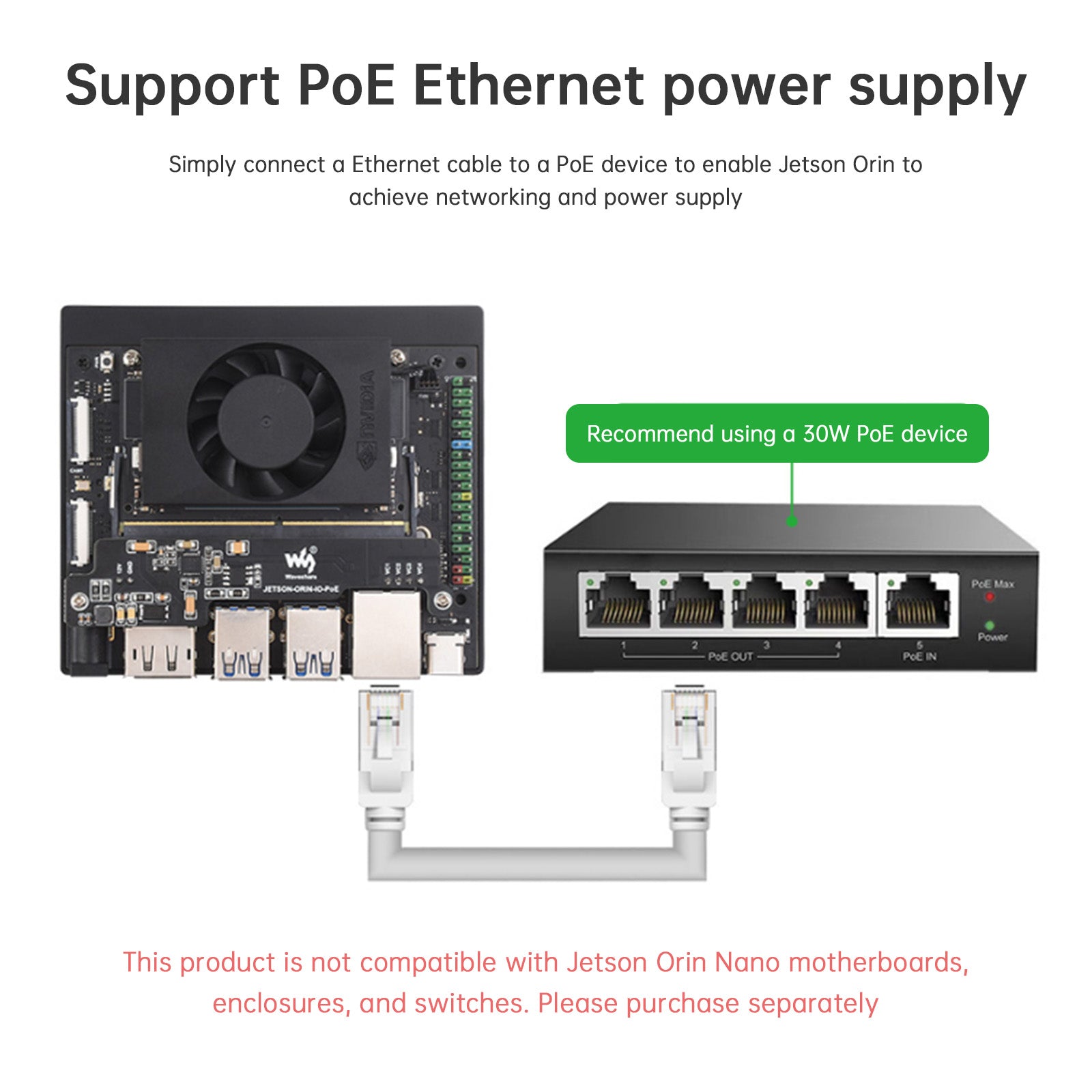 Jetson Orin Nano/NX Ethernet POE Power Supply Expansion Board Support 802.3af/at