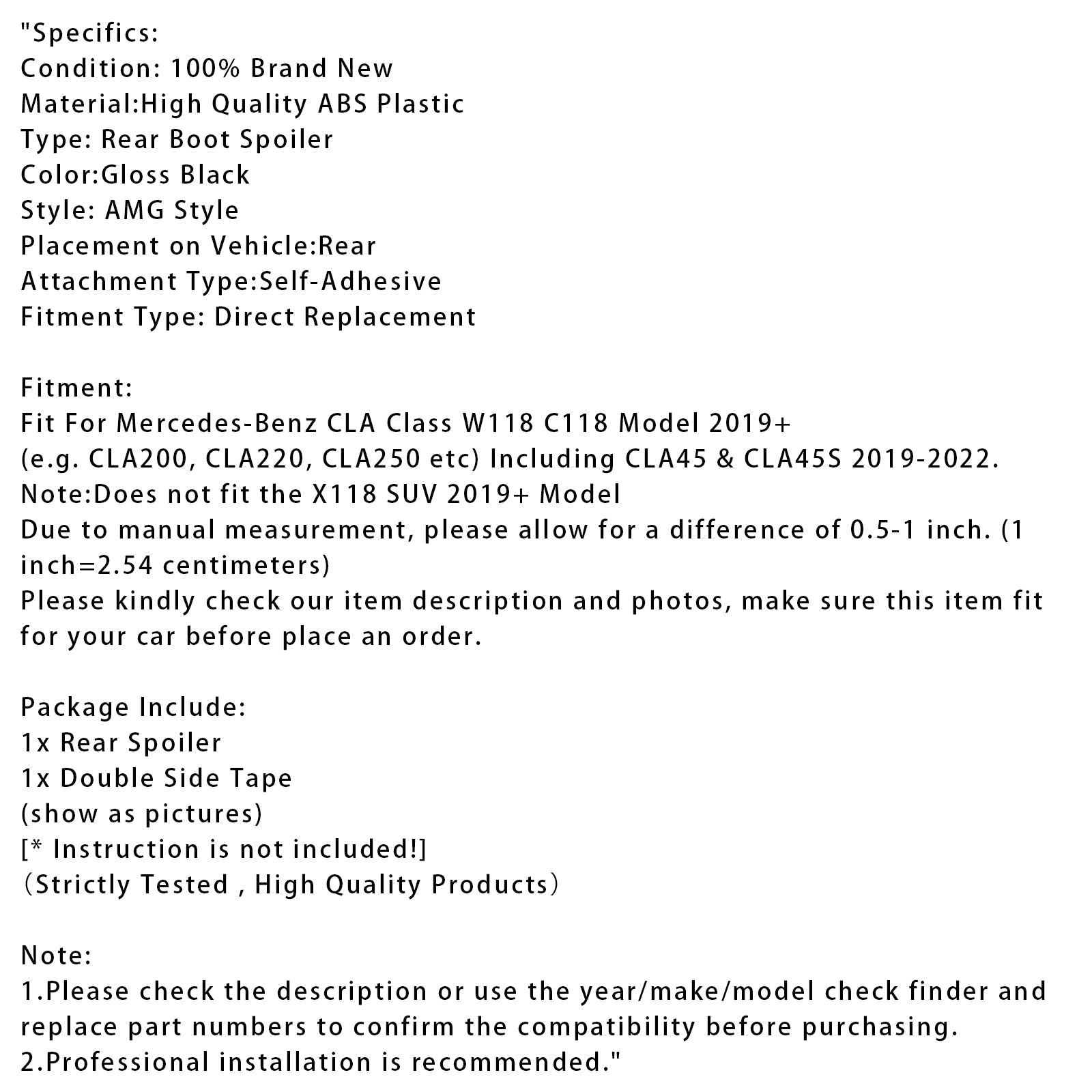 2019+ Mercedes-Benz CLA-Class W118 C118 Gloss Black Rear Boot Spoiler For