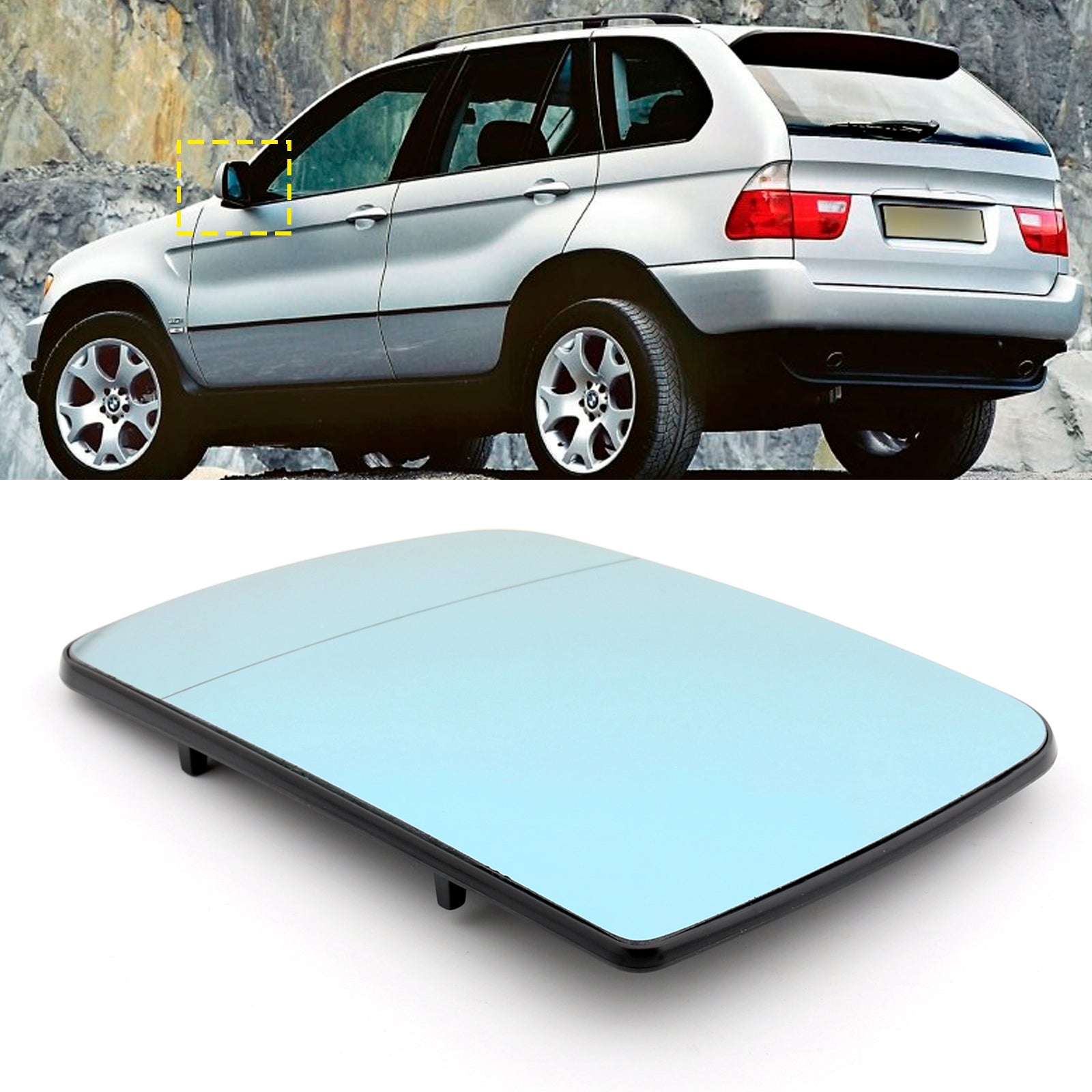 Blue Heated Left Driver Side Wing Mirror Glass For BMW X5 E53 1998-2006