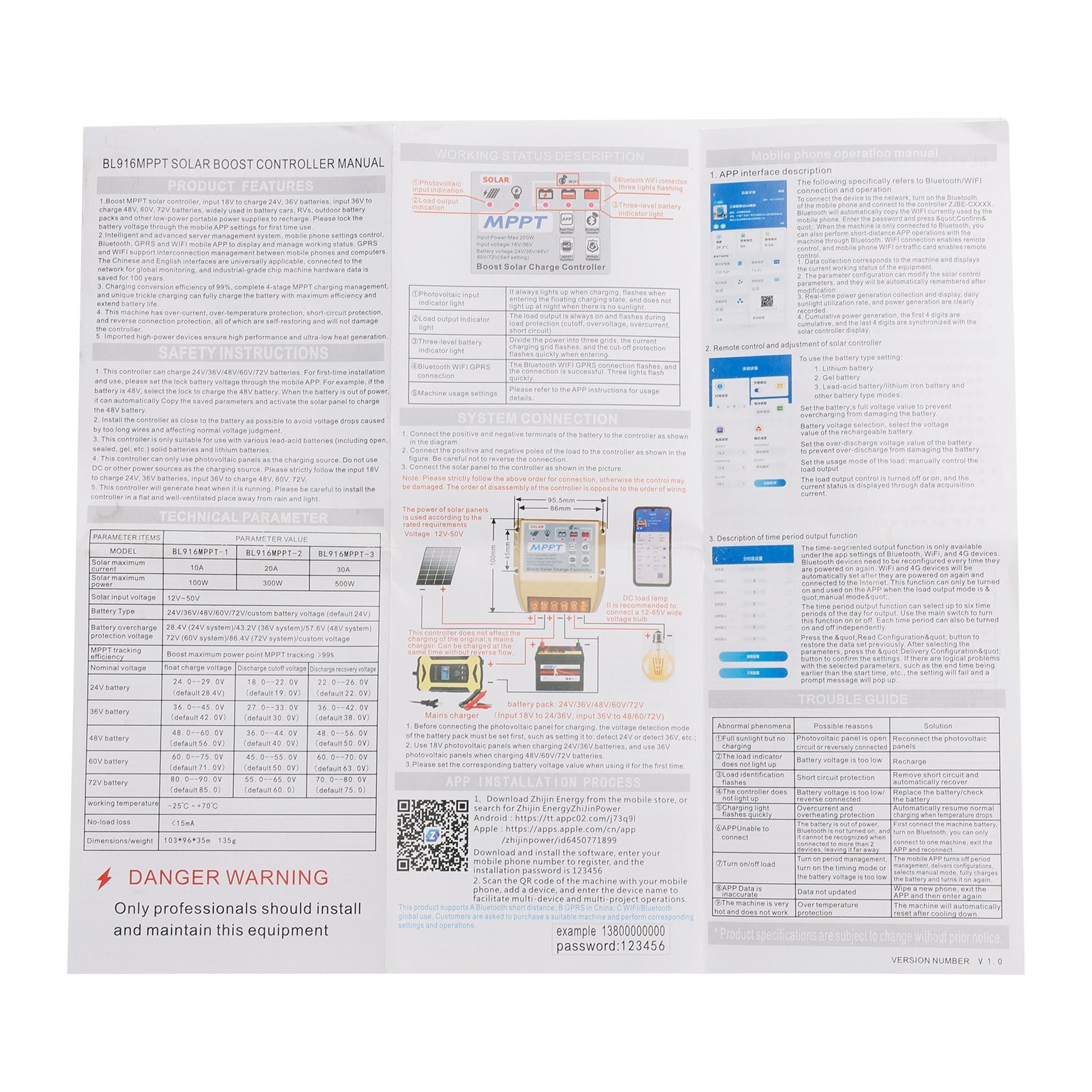 10A/20A/30A Boost MPPT Solar Controller 24V36V48V60V72V Mobile APP Smart Control