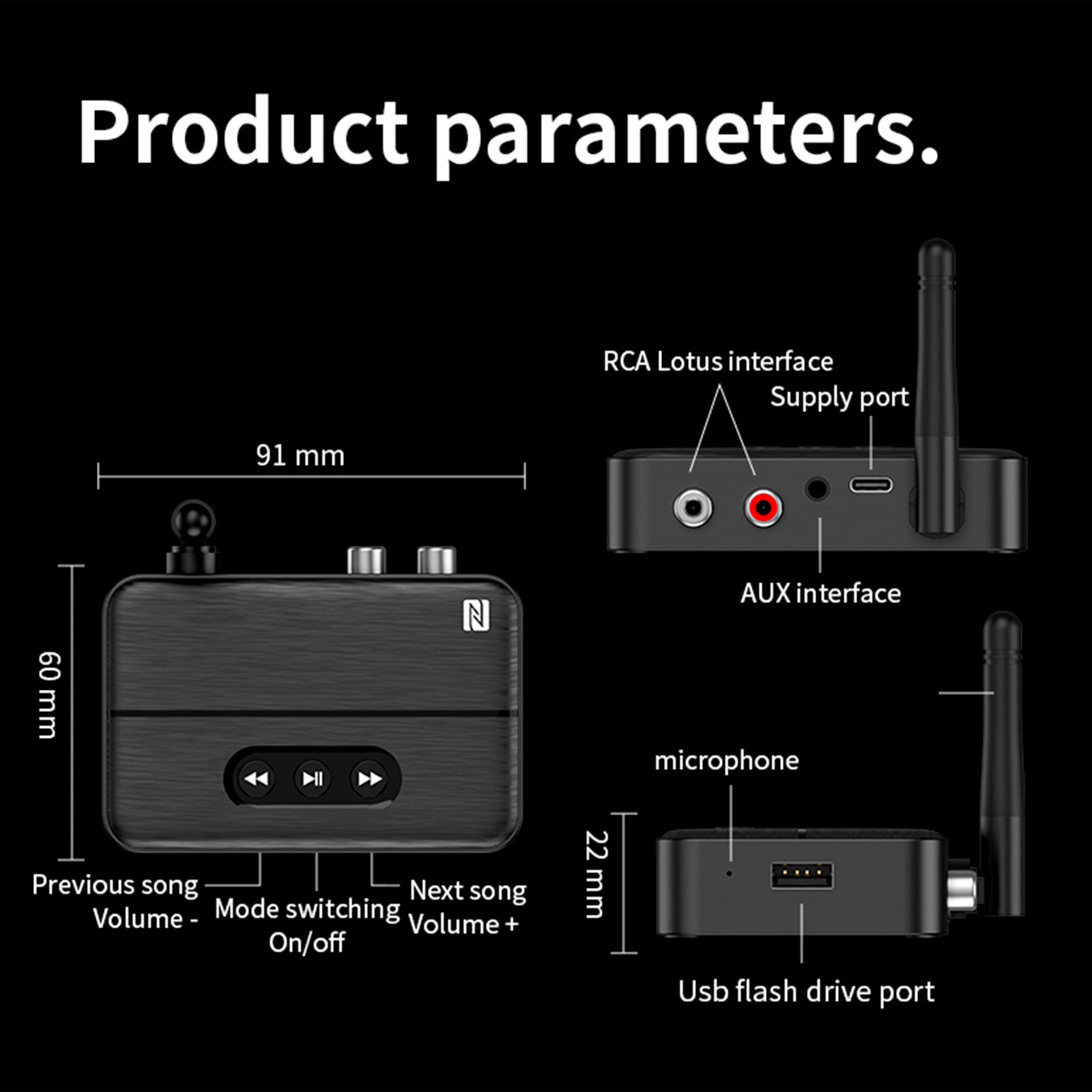 NFC Bluetooth 5.4 Audio Receiver AUX/RCA Amplifier USB Flash Drive to Play Music