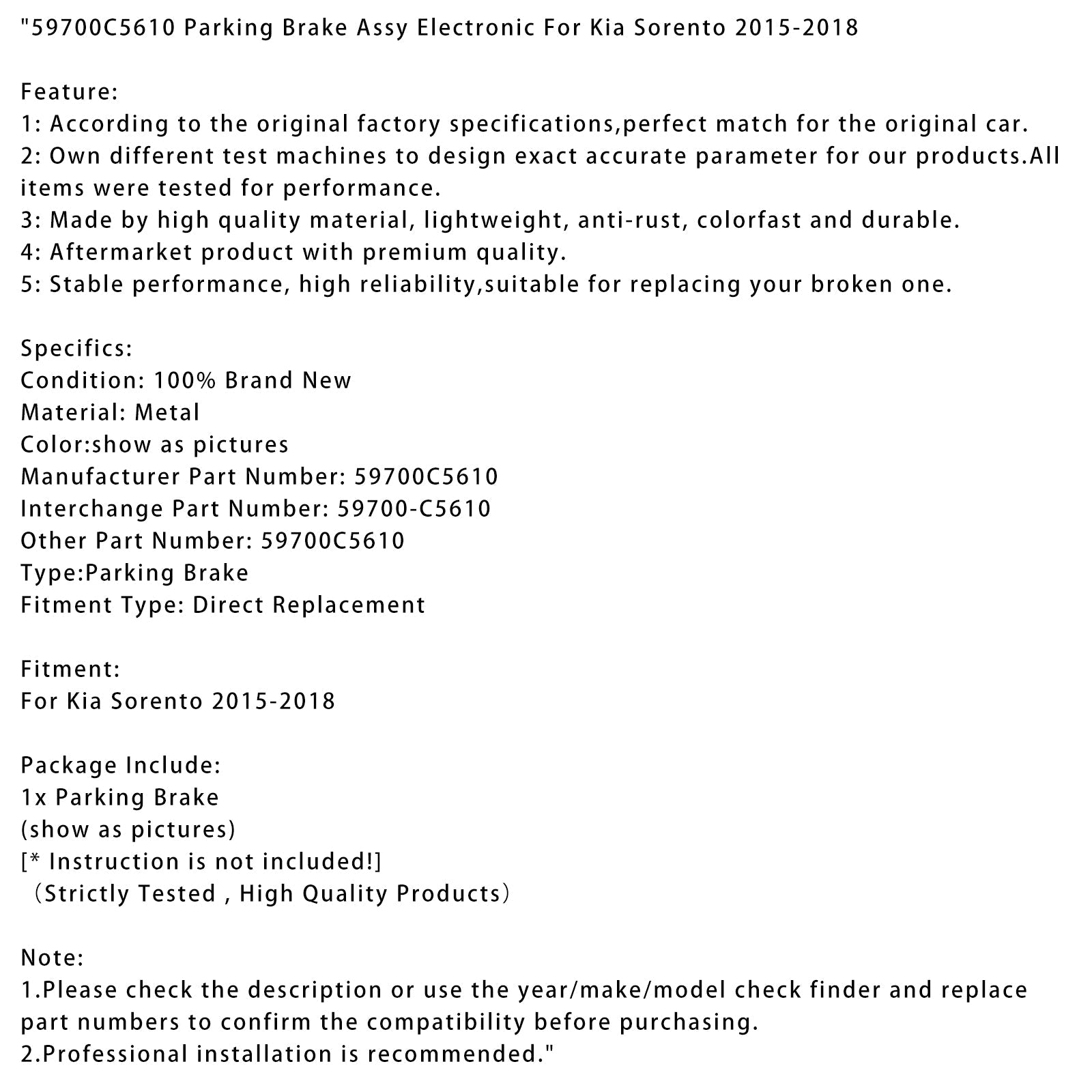 59700C5610 Parking Brake Assy Electronic For Kia Sorento 2015-2018