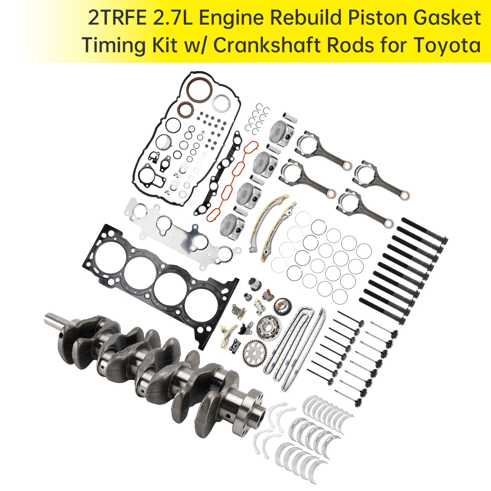 2005-2015 TOYOTA TACOMA 2.7L Engine Rebuild Piston Gasket Timing Kit w/ Crankshaft Rods 13401-75020 1304175030