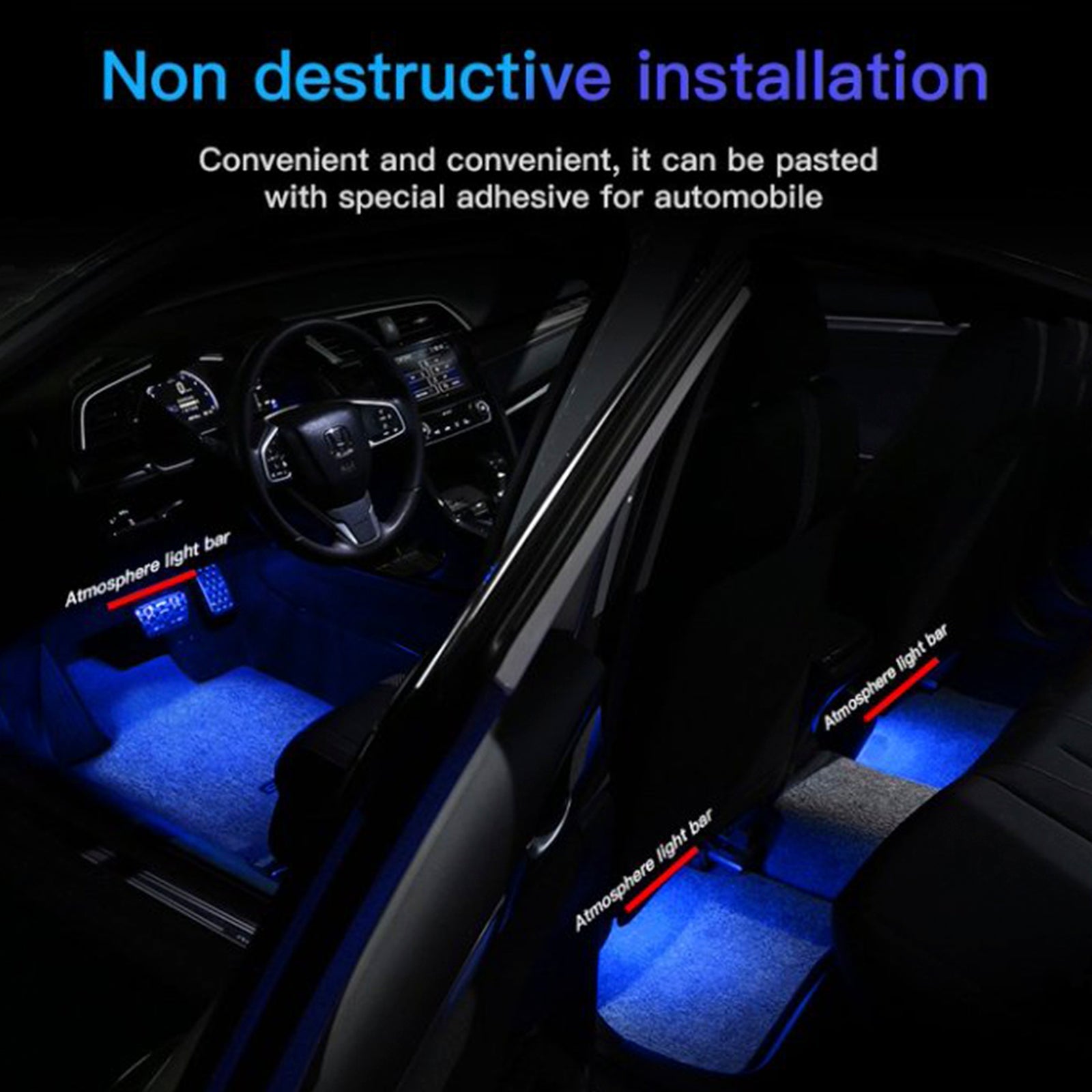Car Interior Footwell Atmosphere RGB LED Strip Lights With Remote+ APP Control