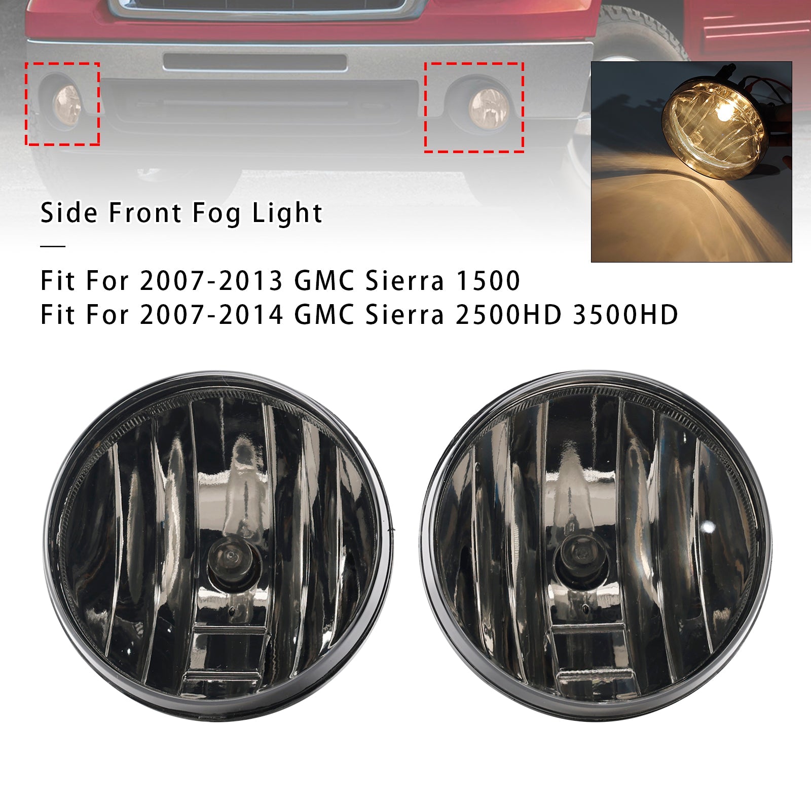 2007-2013 GMC Sierra 1500 Pair Front Fog Lights Lamps With Bulbs